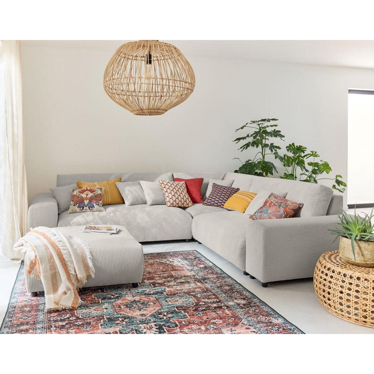 LISA DESIGN Garance - canapé modulable d'angle droit - 5 places - en velours côtelé