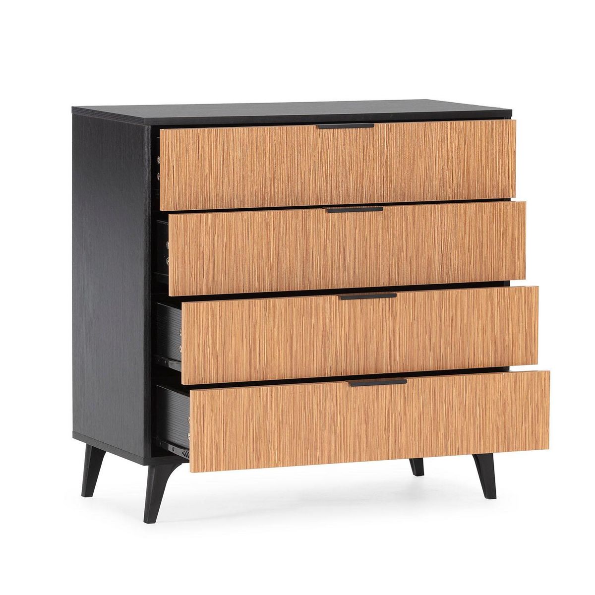 VS VENTA-STOCK Commode de nuit Denis 4 tiroirs couleur Noir/Bois