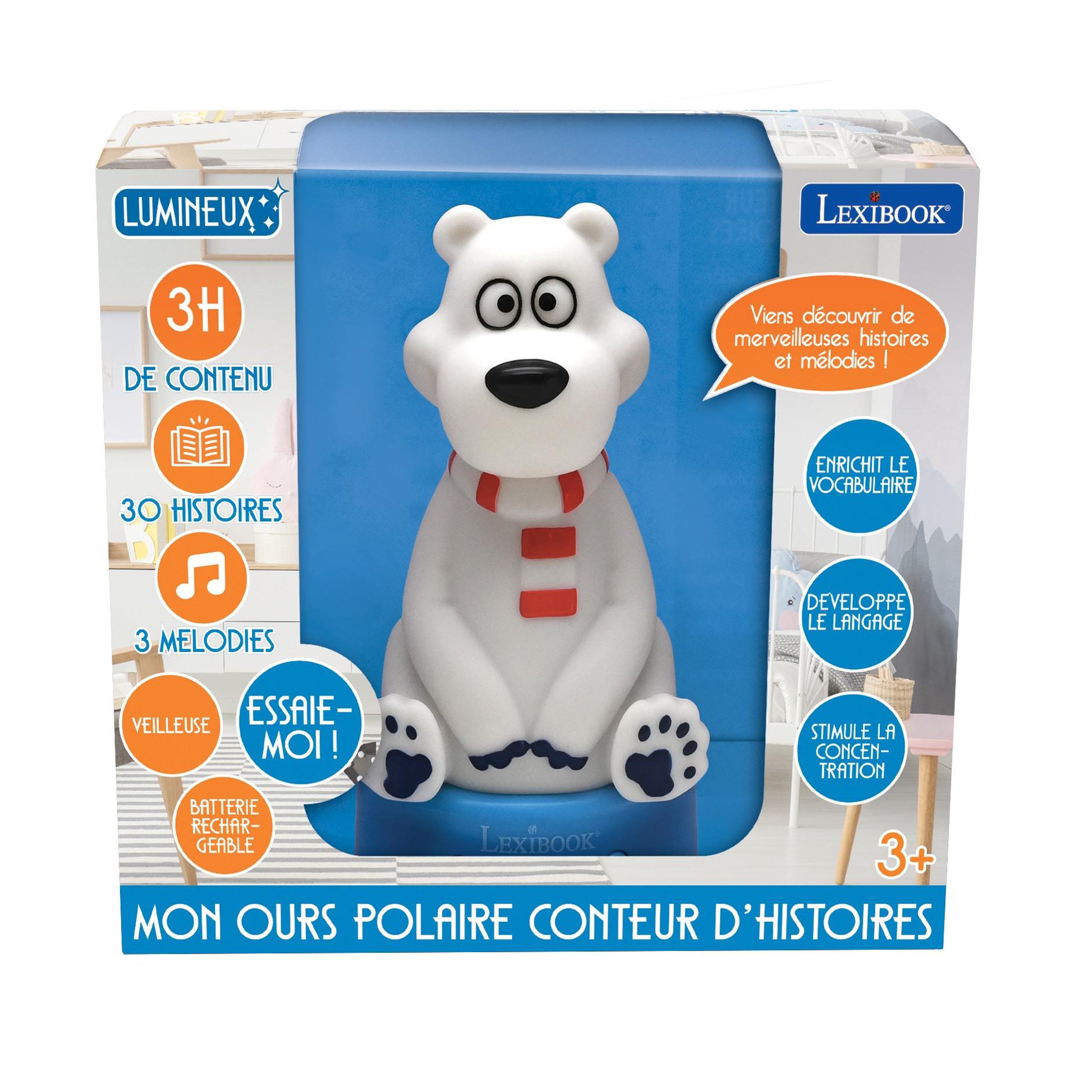 Voir la diapositive 5 : Lexibook Compteur d'histoires Ourson en 3D avec veilleuse (Français)