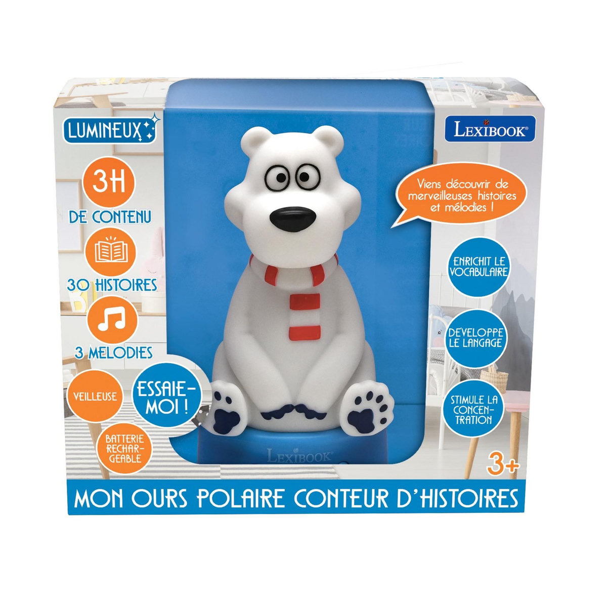 Lexibook Compteur d'histoires Ourson en 3D avec veilleuse (Français)