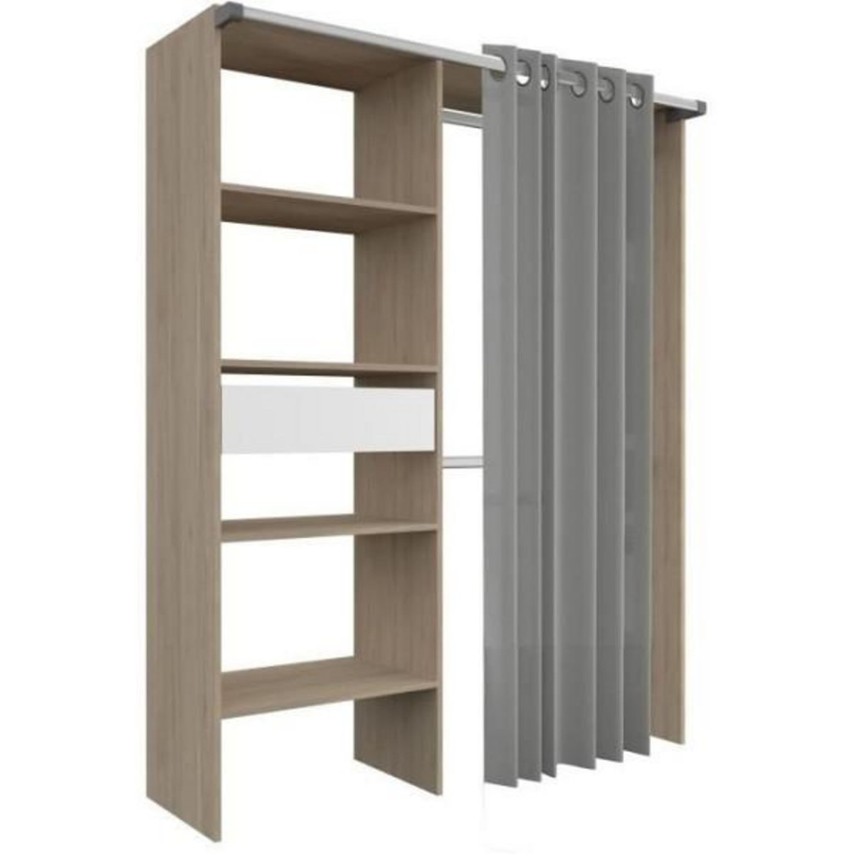 PARISOT Dressing avec rideau - PARISOT - GARY - Décor Chene - 143,5 x 47,9 x 201,9 cm