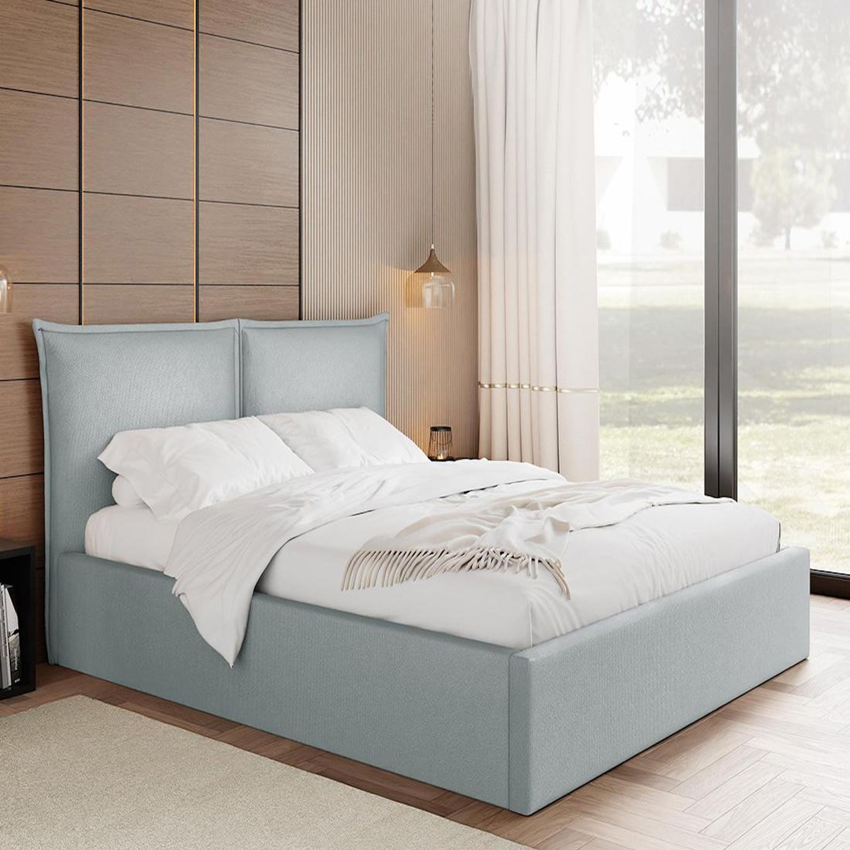 BEST MOBILIER John - lit coffre - 180x200 cm - en velours - sommier inclus