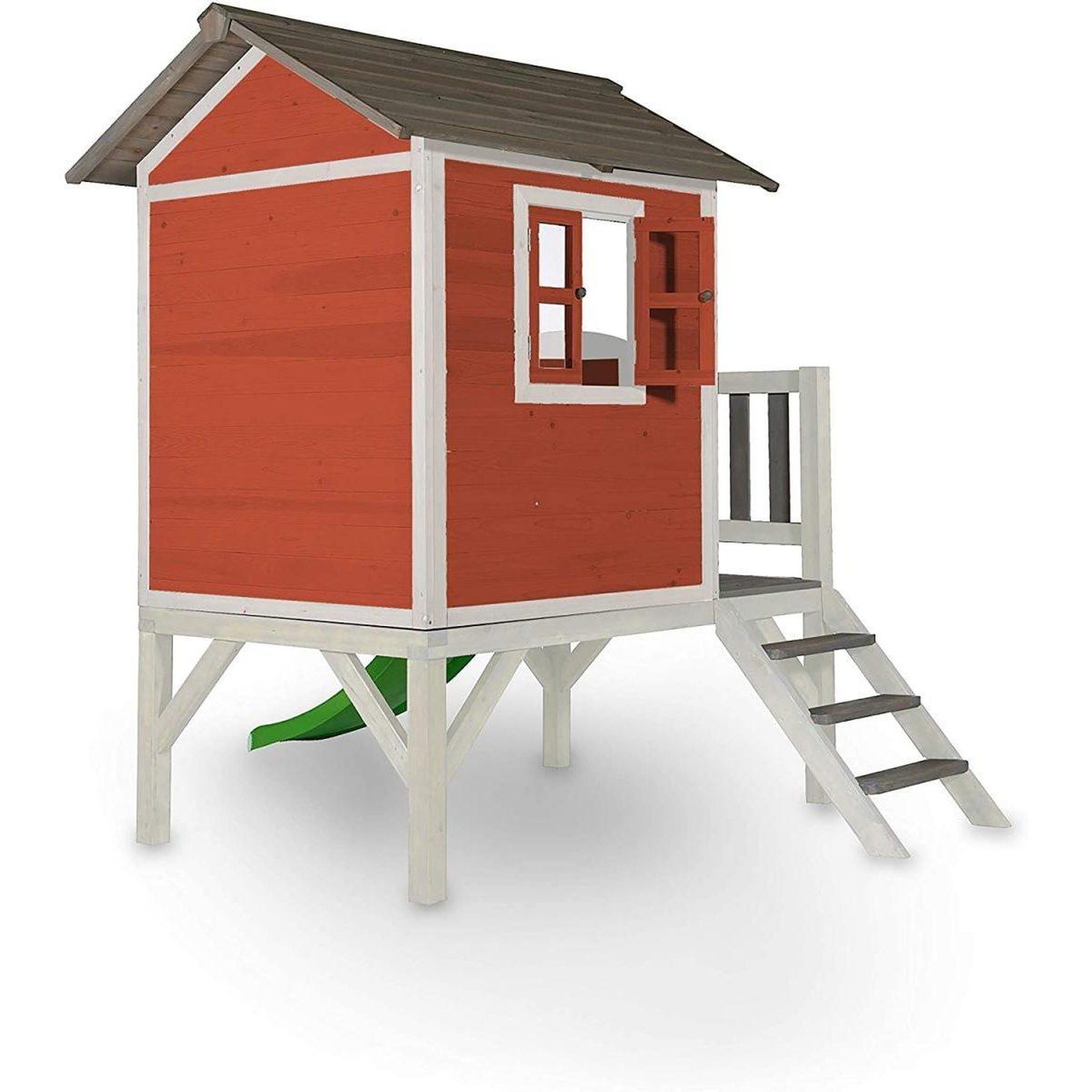 Voir la diapositive 2 : Axi House Axi maisonnette lodge xl en bois rouge toboggan vert