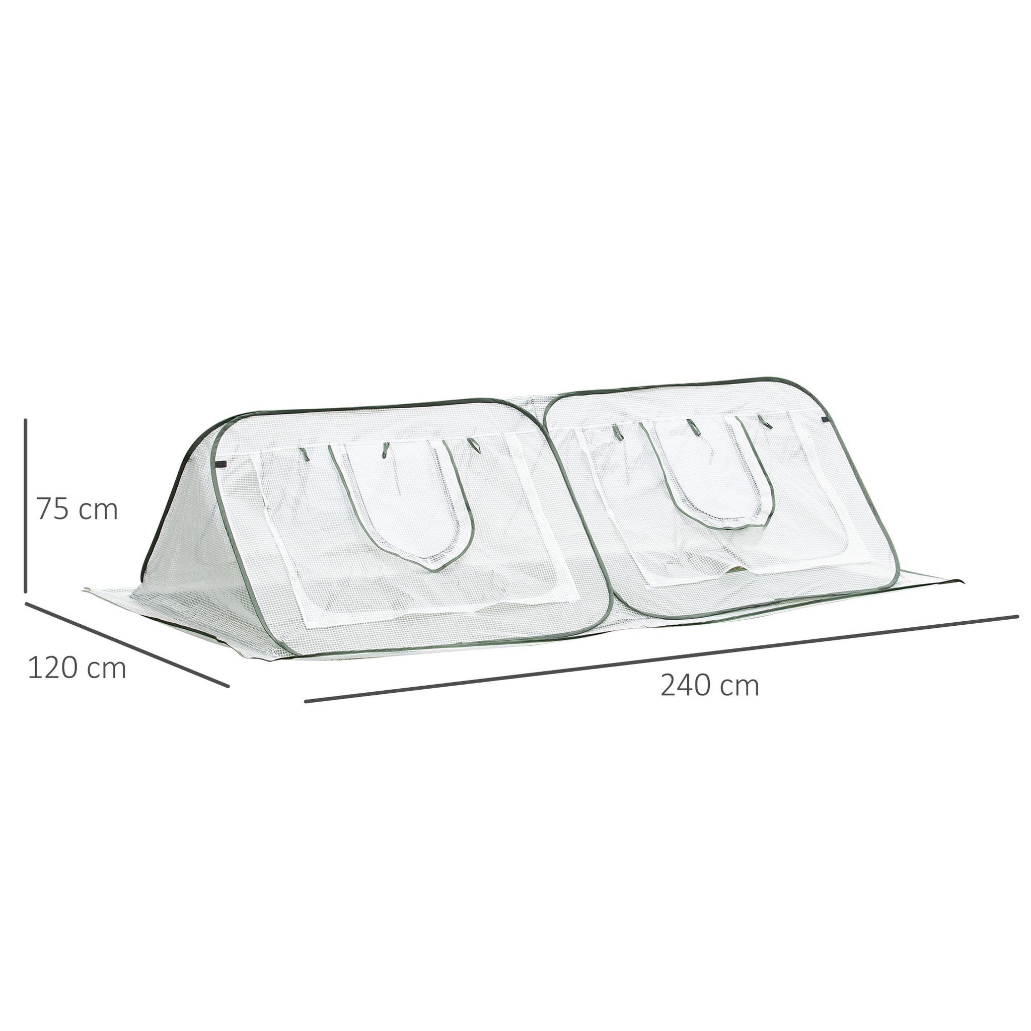 Voir la diapositive 3 : OUTSUNNY Mini serre pop-up de jardin - serre à tomates - 4 fenêtres + 4 portes zippées enroulable - dim. 2,4L x 1,2l x 0,75H m - sac transport inclus - PE blanc vert