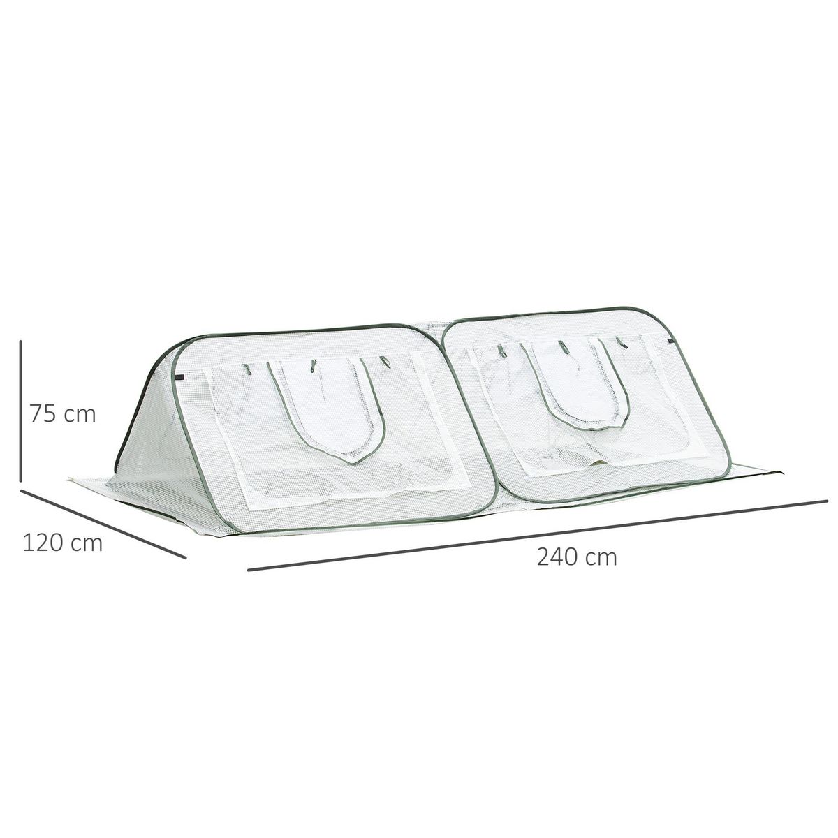 OUTSUNNY Mini serre pop-up de jardin - serre à tomates - 4 fenêtres + 4 portes zippées enroulable - dim. 2,4L x 1,2l x 0,75H m - sac transport inclus - PE blanc vert