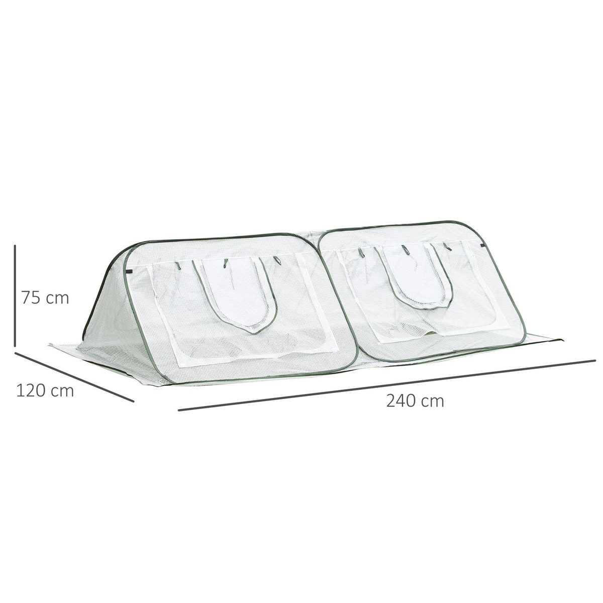 OUTSUNNY Mini serre pop-up de jardin - serre à tomates - 4 fenêtres + 4 portes zippées enroulable - dim. 2,4L x 1,2l x 0,75H m - sac transport inclus - PE blanc vert