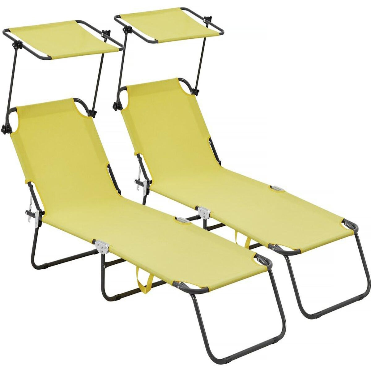 Habitat et Jardin Lt de 2 bains de soleil pliable  Lazy  - Avec pare soleil - Jaune