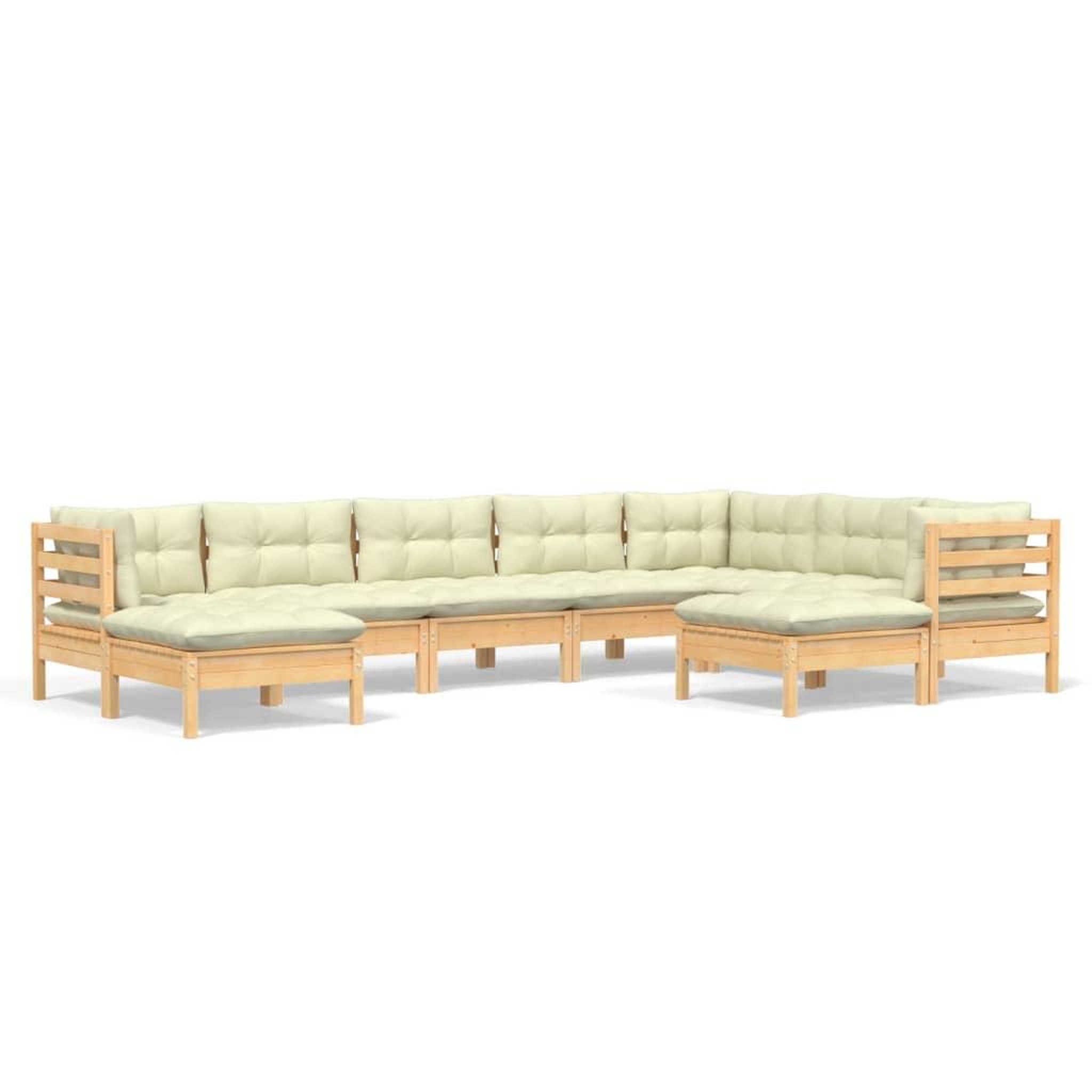 Voir la diapositive 2 : VIDAXL Salon de jardin 9 pcs avec coussins creme bois de pin massif
