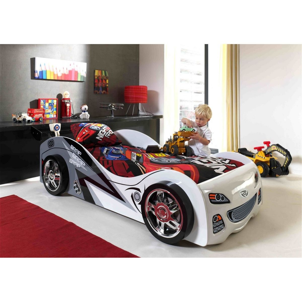 Lit enfant en forme de voiture et sommier 90x200 SPEED