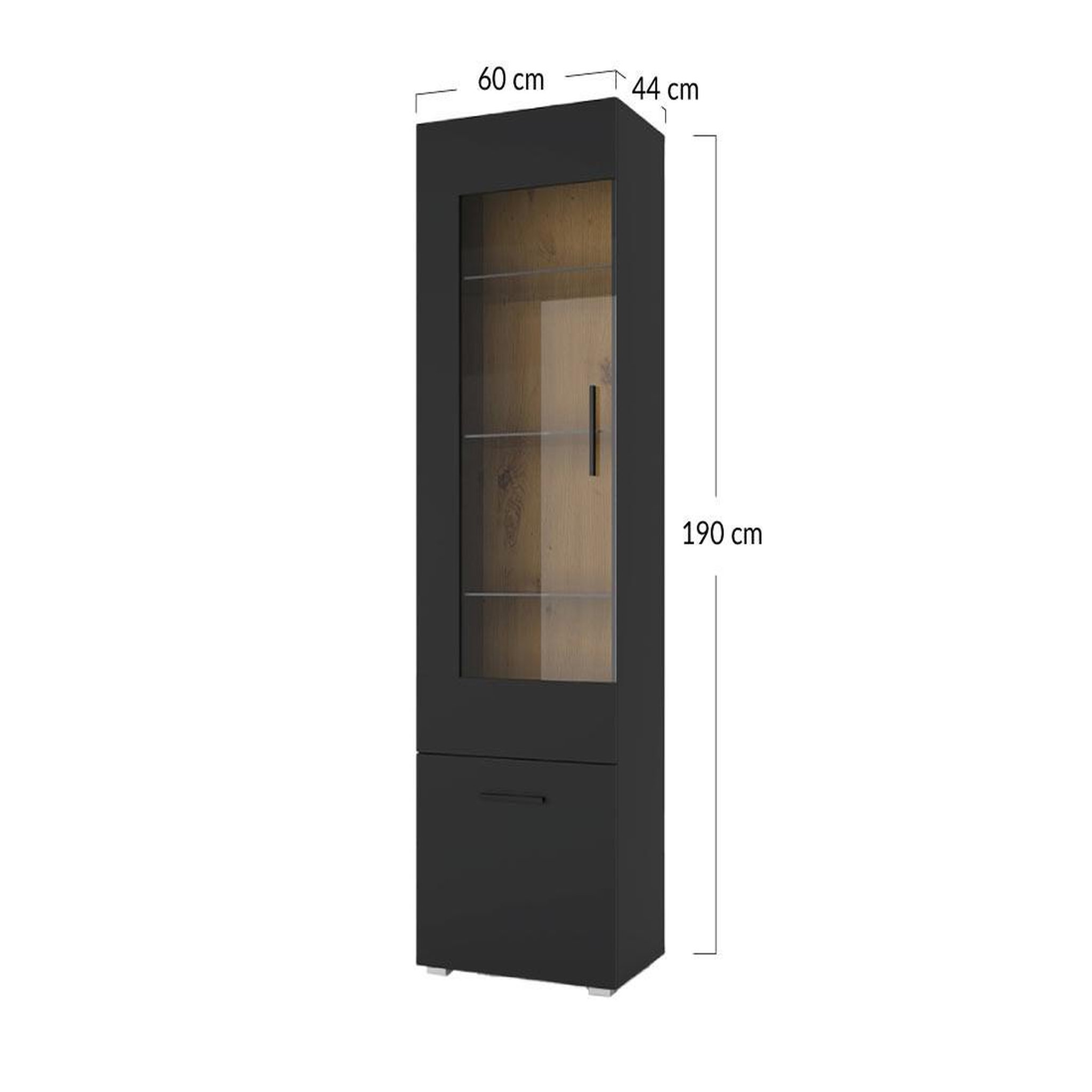 Voir la diapositive 4 : BEST MOBILIER Leolio - vitrine - noir et effet bois - 60x190 cm