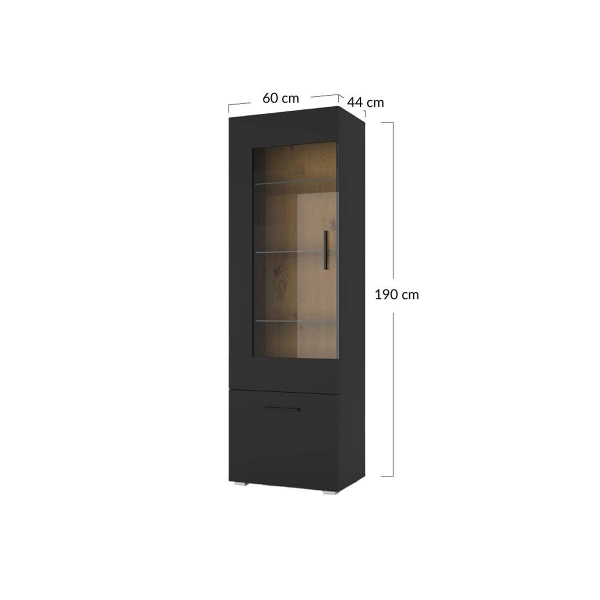 BEST MOBILIER Leolio - vitrine - noir et effet bois - 60x190 cm