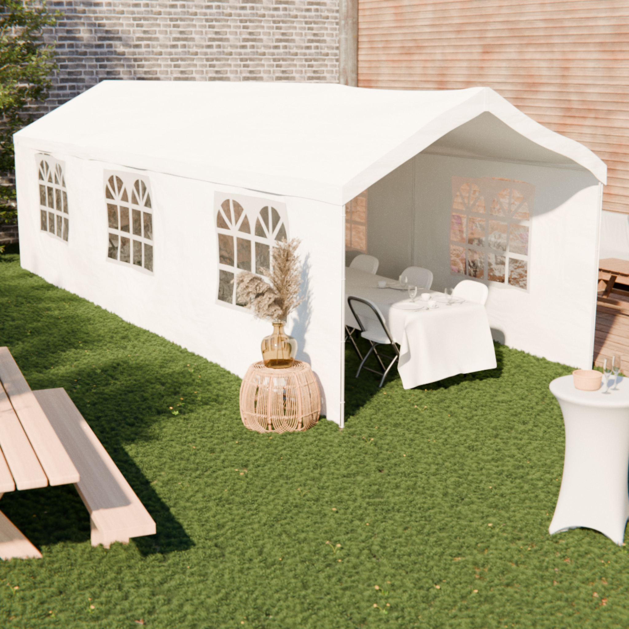 Voir la diapositive 3 : SWEEEK Tente de réception - Burdigala 3x9m -  Blanc. connecteurs métal. tente de jardin idéale pour réception à utiliser comme pavillon. chapiteau ou tonnelle