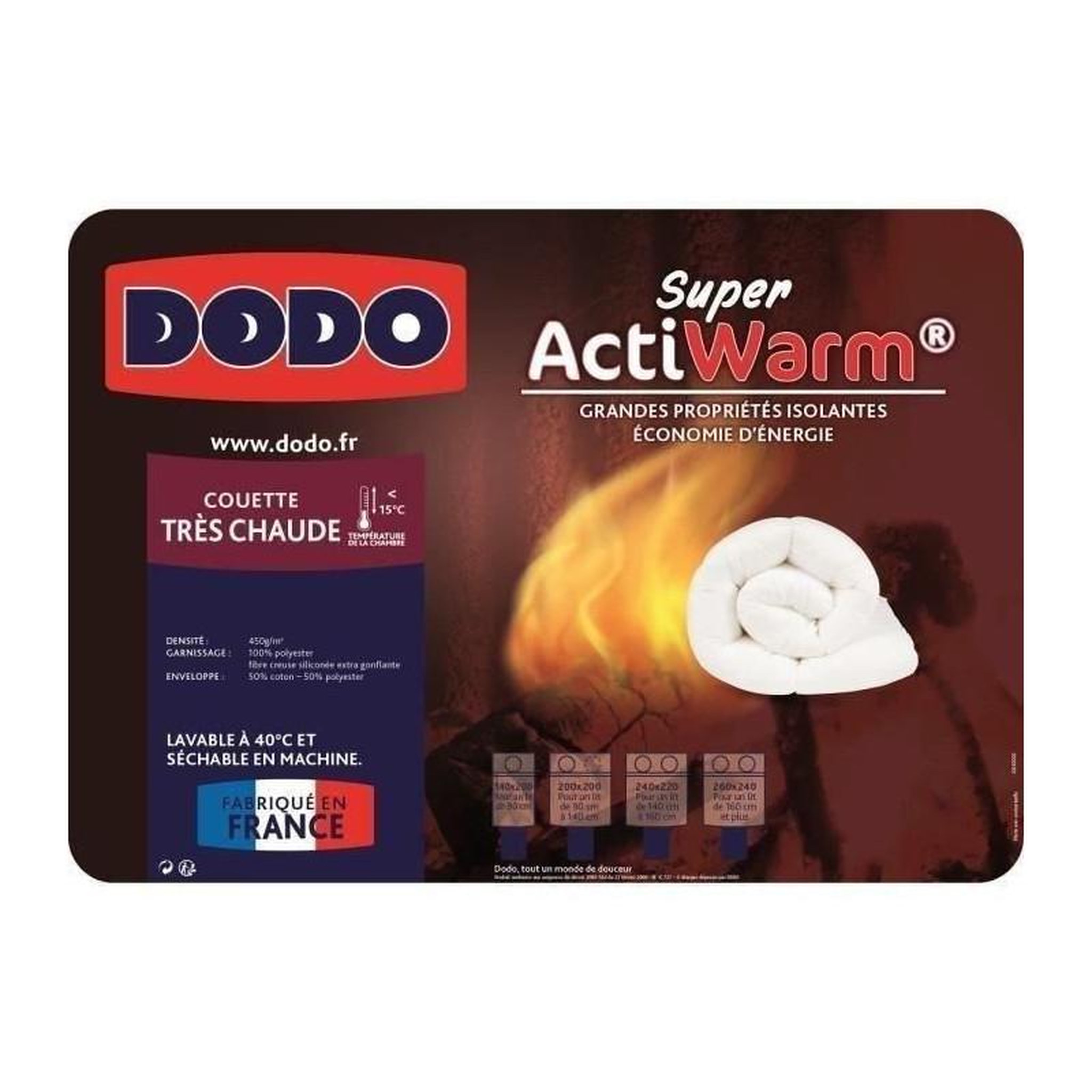 Voir la diapositive 3 : DODO DODO Couette tres chaude SUPER ACTIWARM - 450 g / m2 - 220 x 240 cm - Blanc