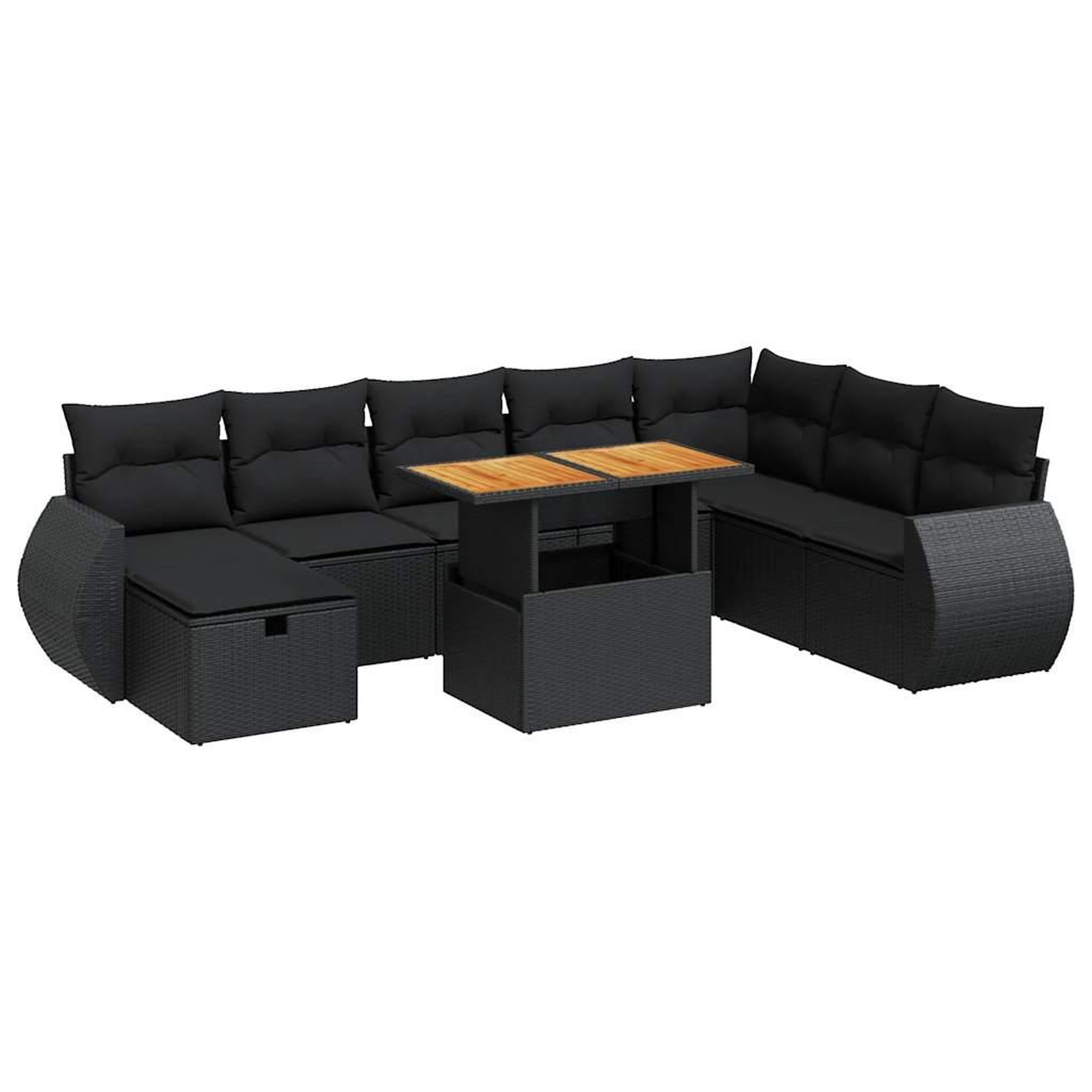 Voir la diapositive 2 : VIDAXL Salon de jardin avec coussins 9 pcs noir resine tressee acacia