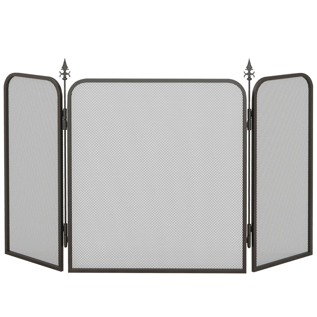 HOMCOM Pare-feu cheminée pliable 3 panneaux style médiéval - pare-étincelles 2 flèches métal maille noir