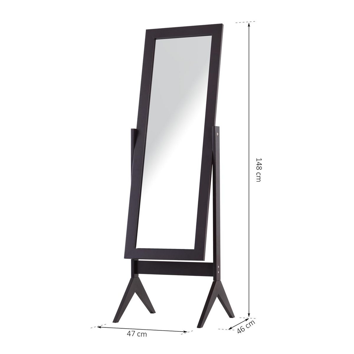 HOMCOM Miroir à pied inclinaison réglable dim. 47L x 46l x 148H cm MDF