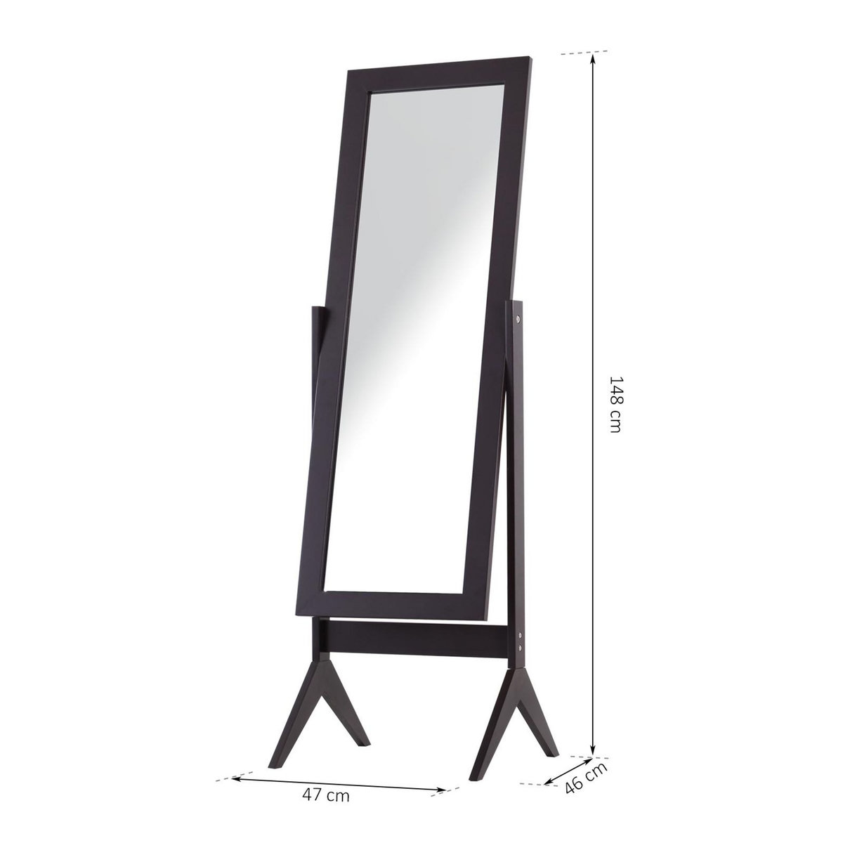 HOMCOM Miroir à pied inclinaison réglable dim. 47L x 46l x 148H cm MDF