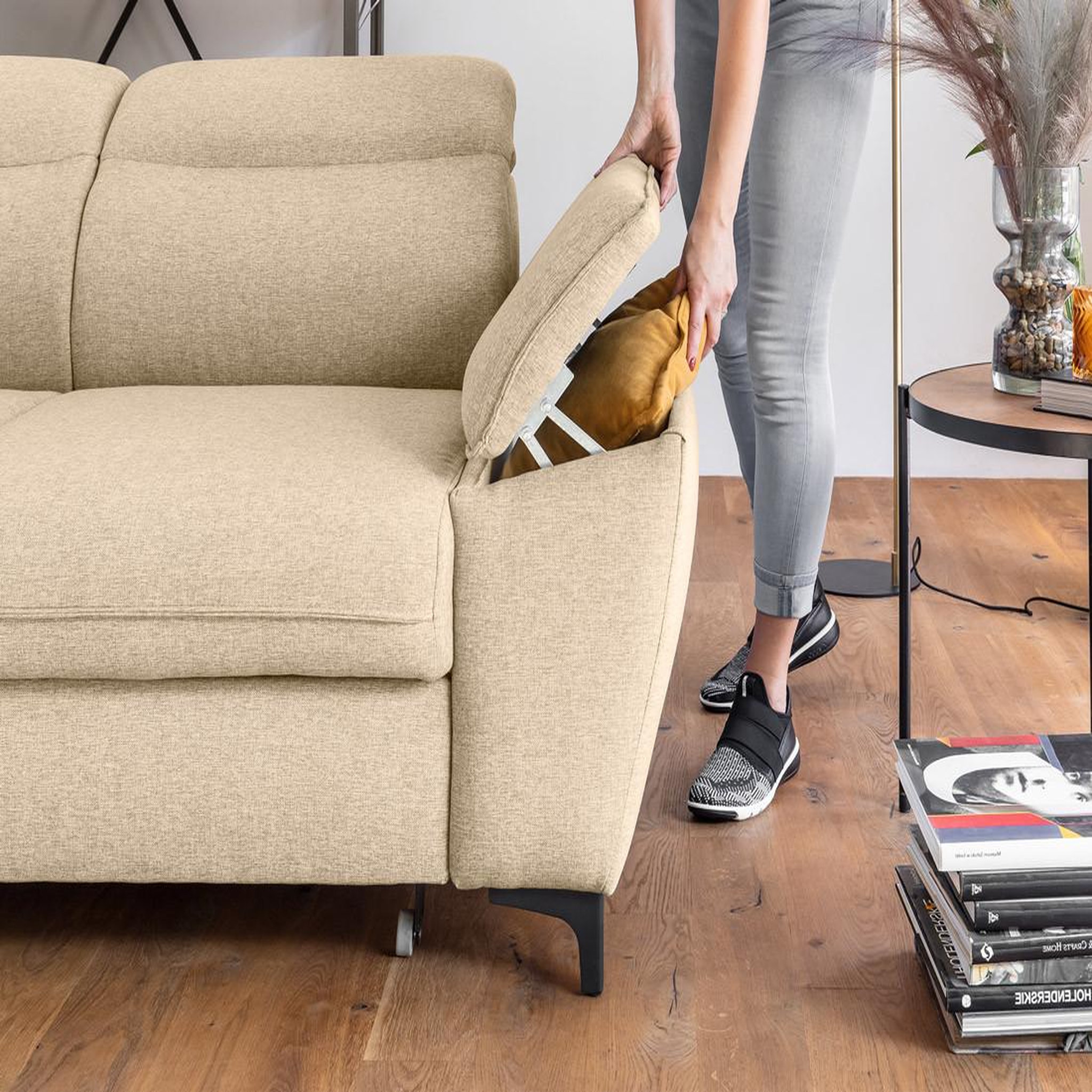Voir la diapositive 4 : BEST MOBILIER Clever - canapé d'angle gauche - 5 places - convertible avec coffre et têtières - en tissu