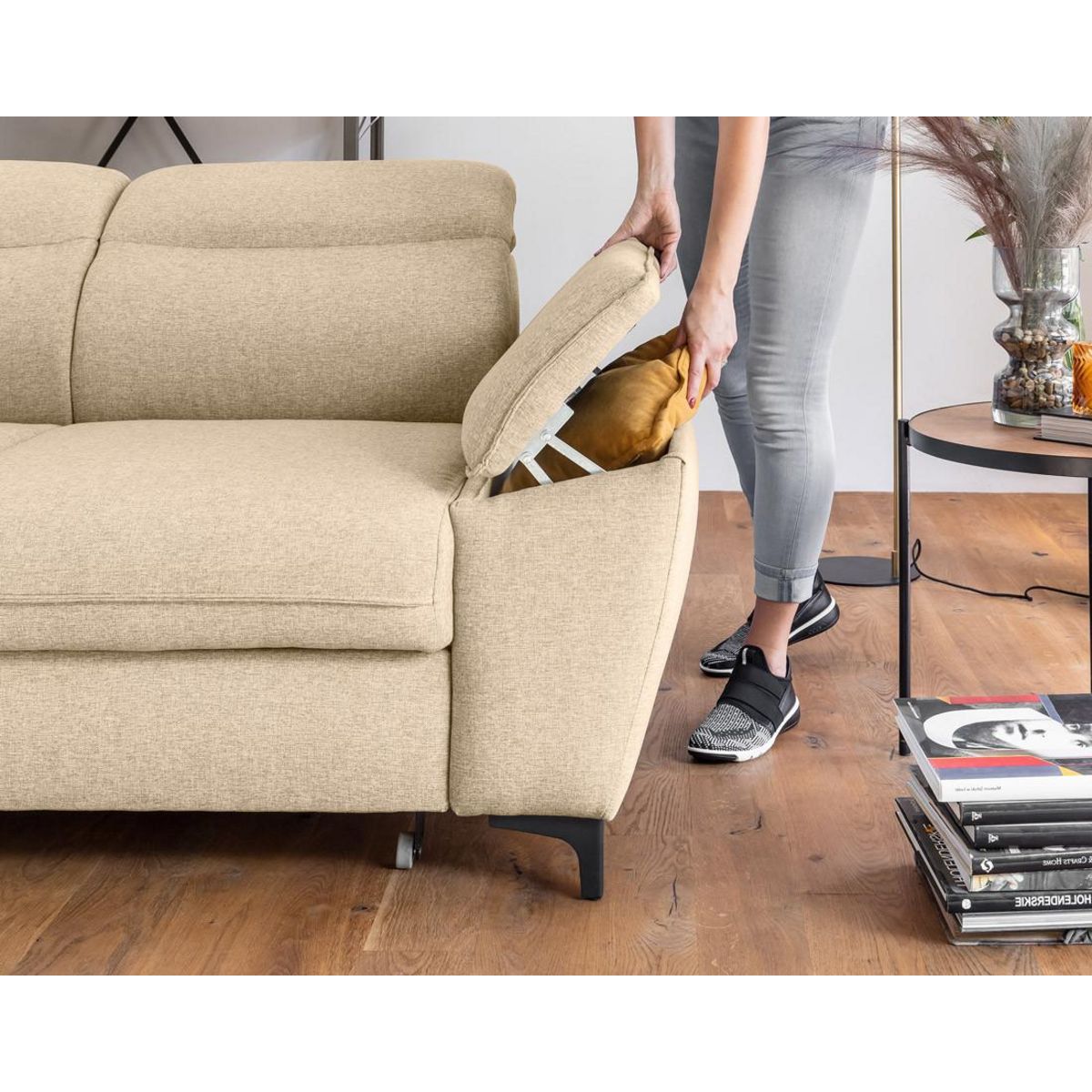 BEST MOBILIER Clever - canapé d'angle gauche - 5 places - convertible avec coffre et têtières - en tissu