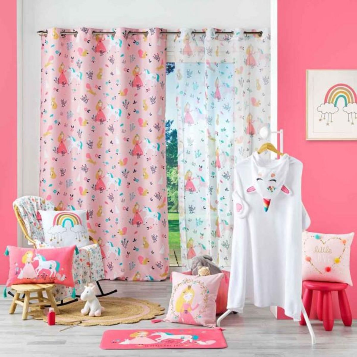 Paris Prix Rideau Enfant  Princesse Licorne  140x260cm Rose