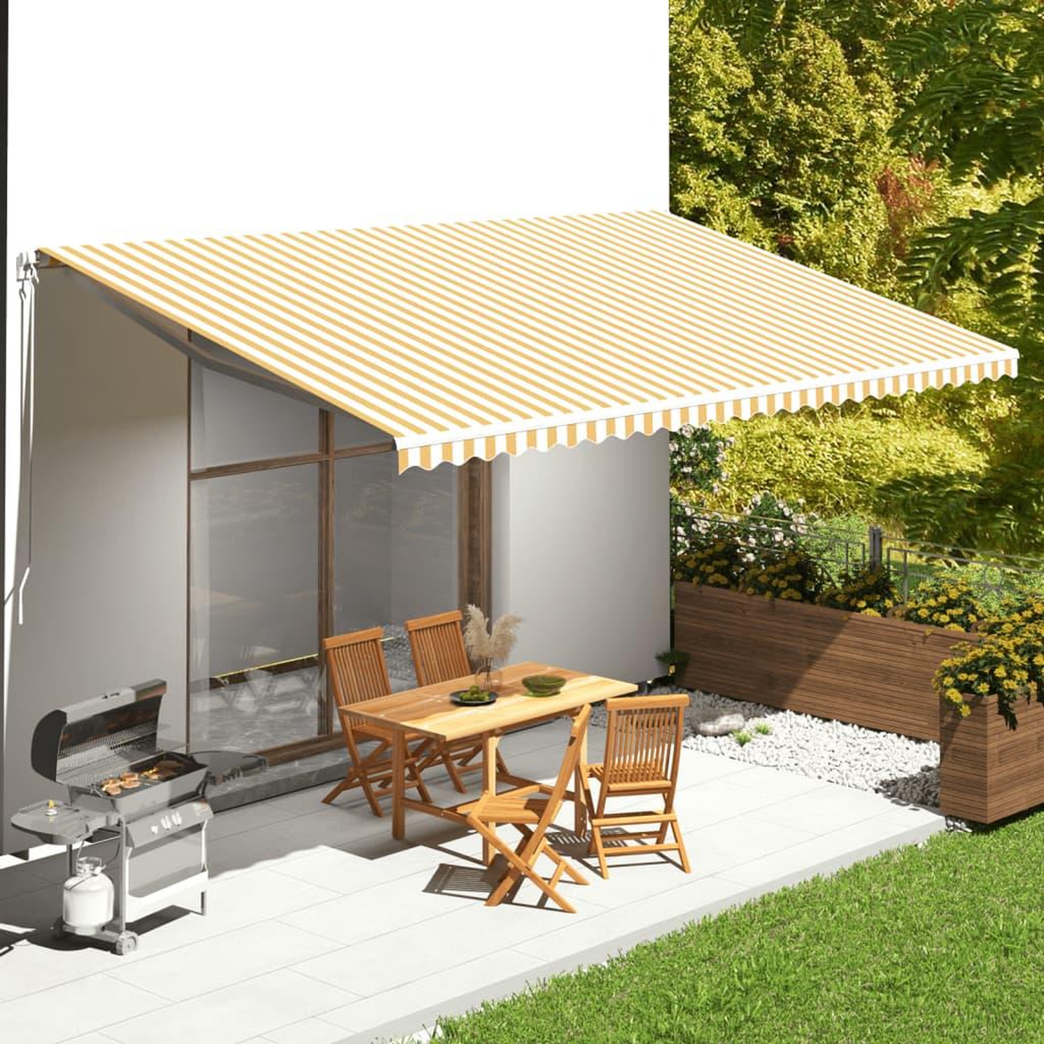 Voir la diapositive 1 : VIDAXL Tissu de remplacement pour auvent Jaune et blanc 6x3,5 m