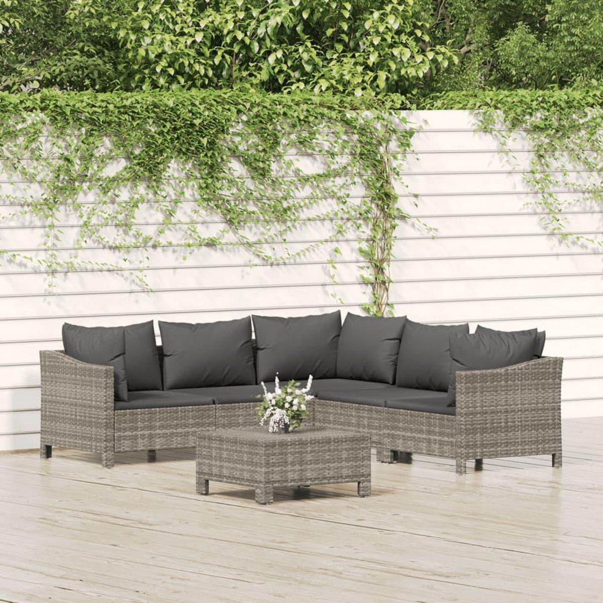 VIDAXL Salon de jardin 6 pcs avec coussins Gris Resine tressee