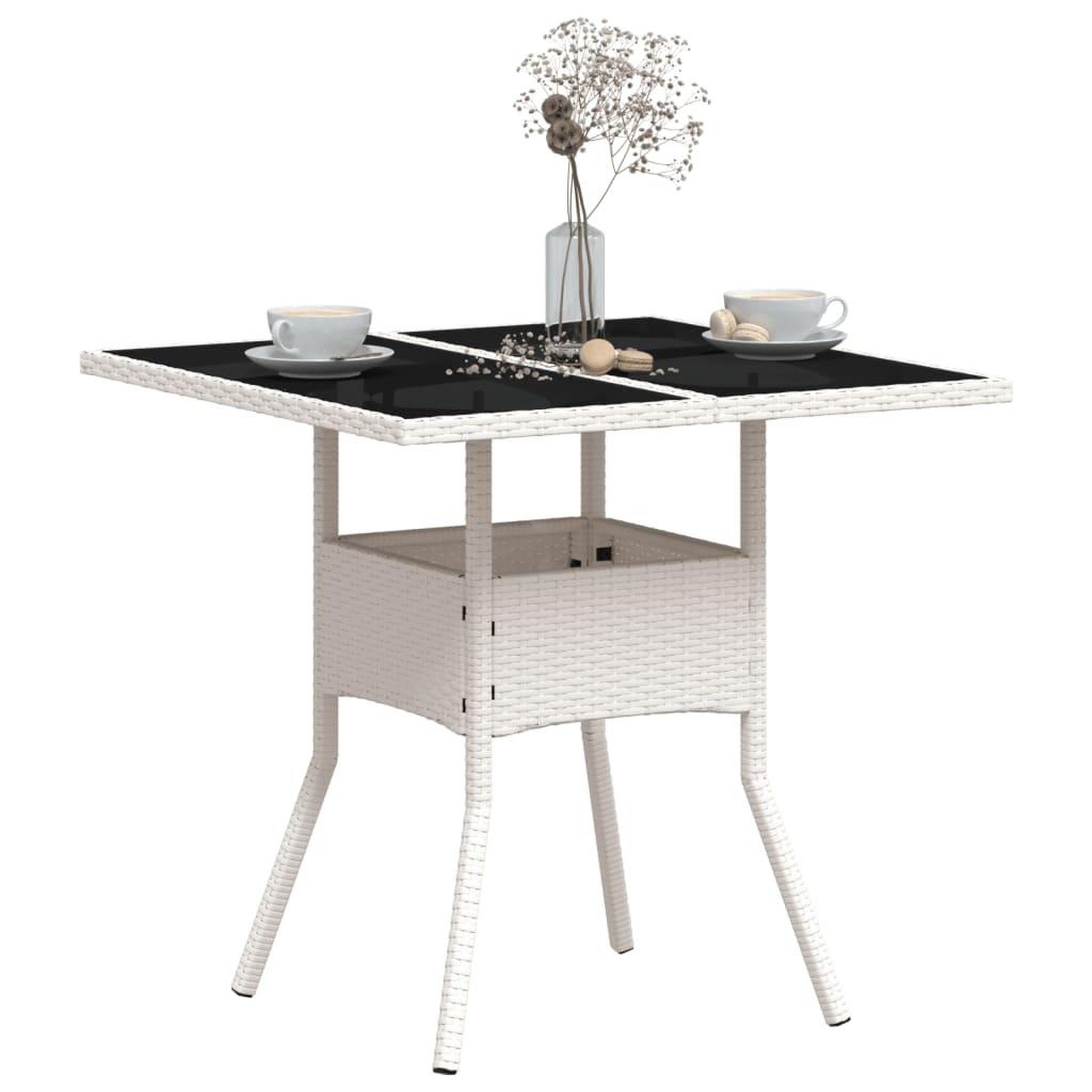 Voir la diapositive 4 : VIDAXL Table de jardin dessus en verre blanc 80x80x75cm resine tressee