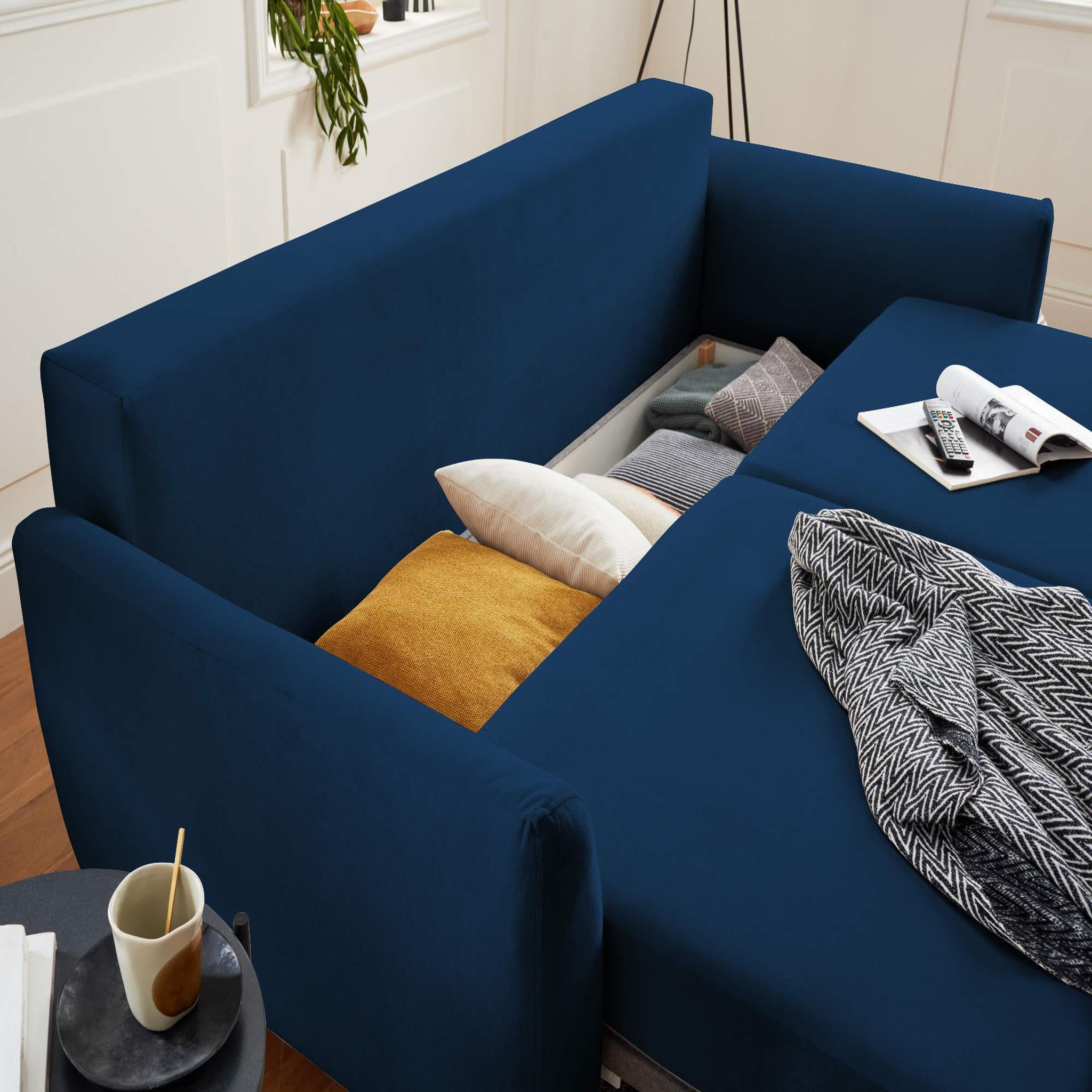 Voir la diapositive 4 : BEST MOBILIER Nils - canapé droit 3 places convertible - avec coffre de rangement - velours