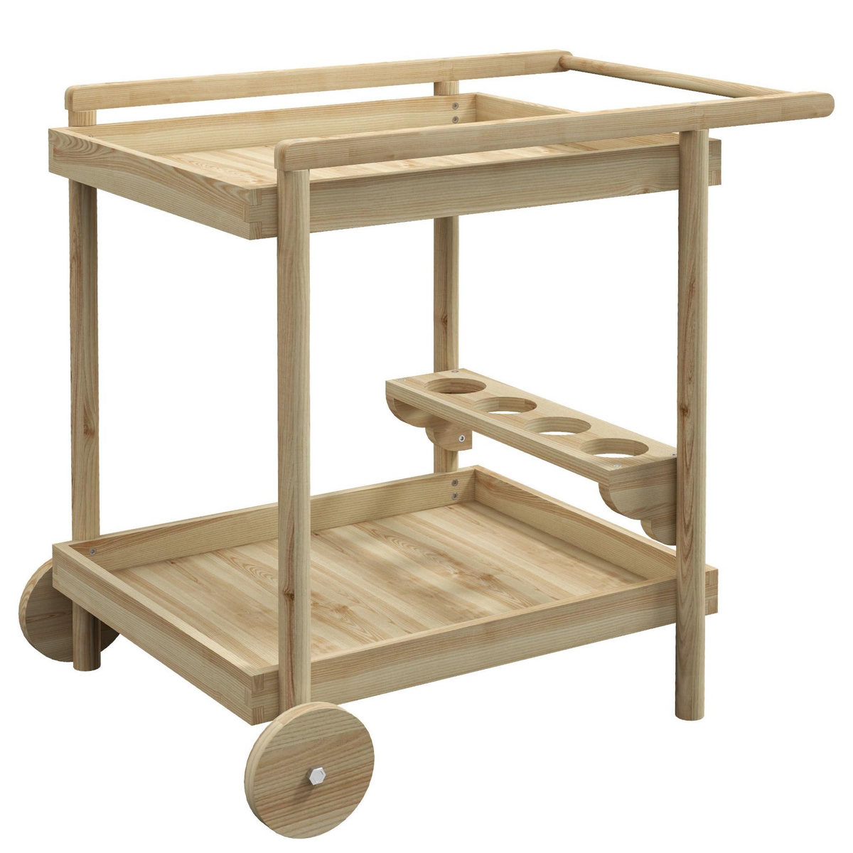 OUTSUNNY Desserte de jardin chariot pour plancha barbecue en bois avec poignée 2 plateaux et porte-bouteilles