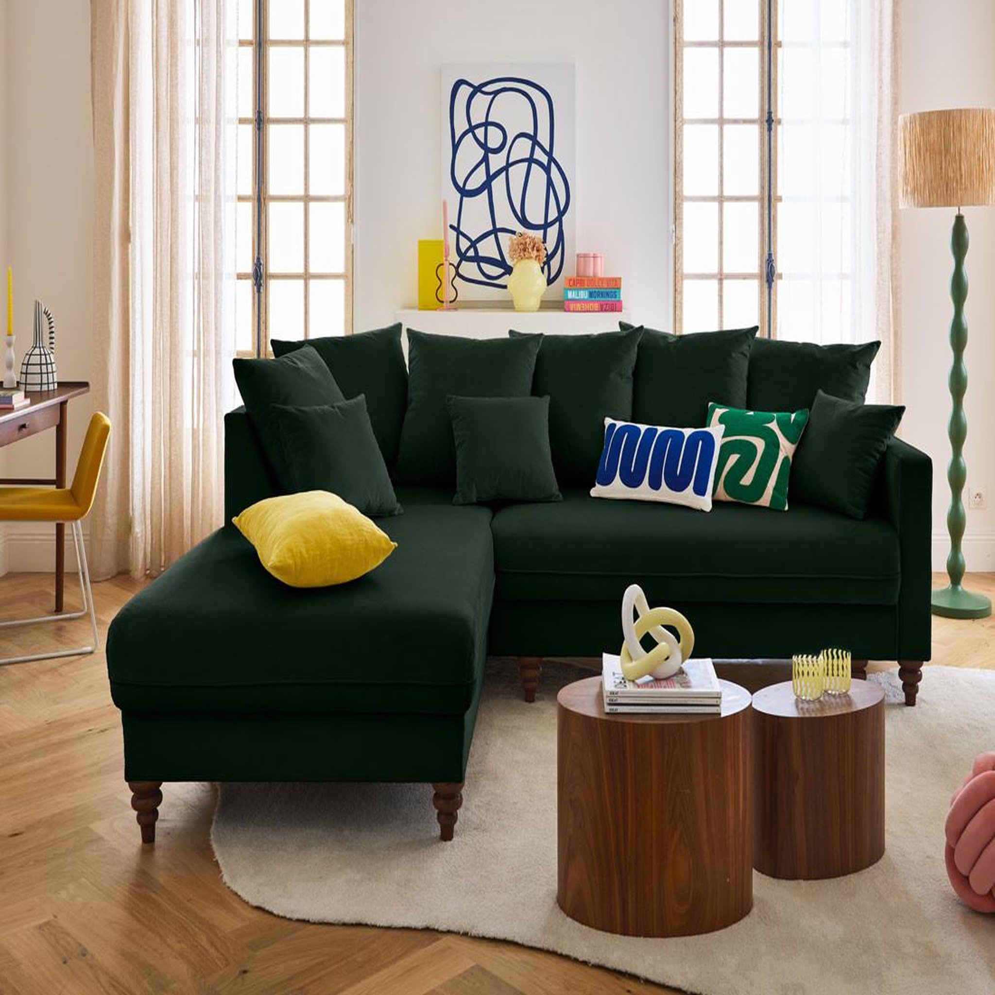 Voir la diapositive 1 : BEST MOBILIER Flamingo - canapé d'angle gauche 4 places convertible en velours