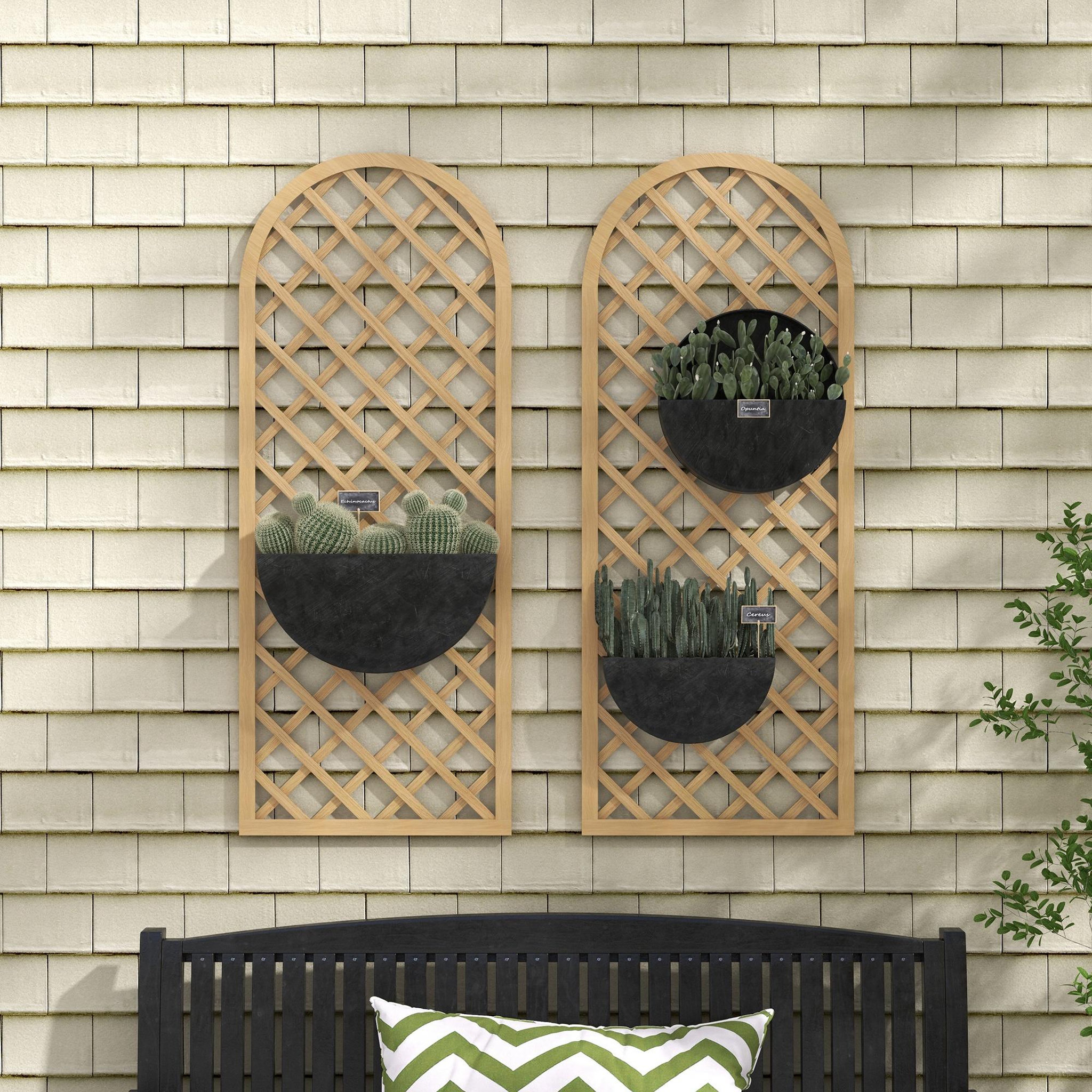 Voir la diapositive 4 : OUTSUNNY Lot de 2 treillis bois pour plantes grimpantes dim. 60L x 150H cm sapin pré-huilé