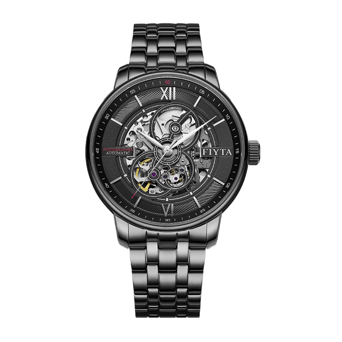 Montre Automatique Fiyta Photographer Homme Squelette Acier Noir