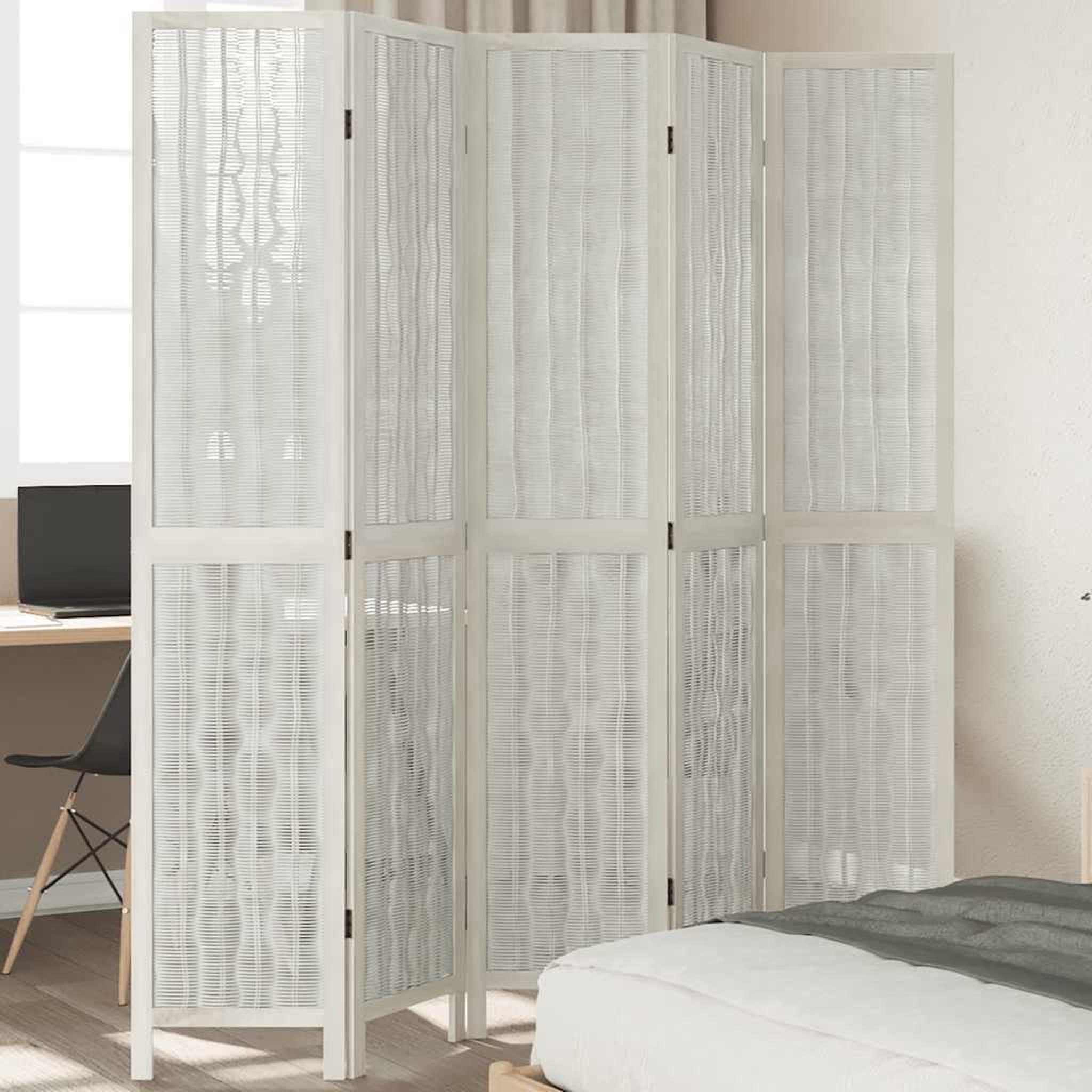 VIDAXL Cloison de separation 5 panneaux blanc bois de paulownia massif