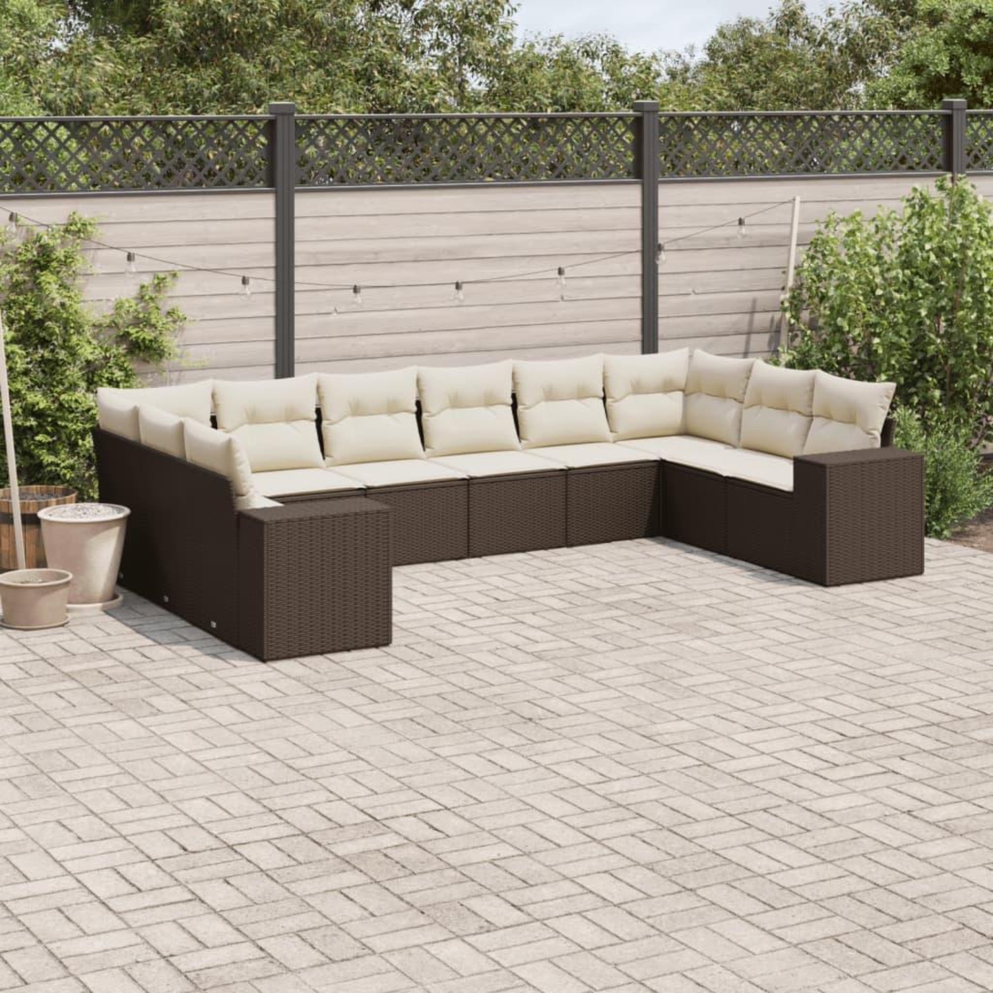 VIDAXL Salon de jardin 10 pcs avec coussins marron resine tressee