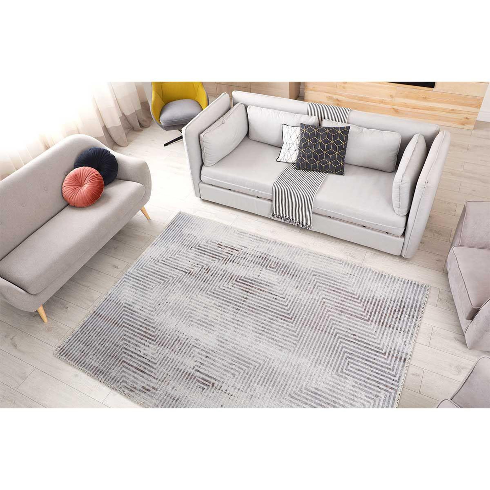 Voir la diapositive 4 : Paris Prix Tapis tissé imprimé à poils plats  maya vi  gris