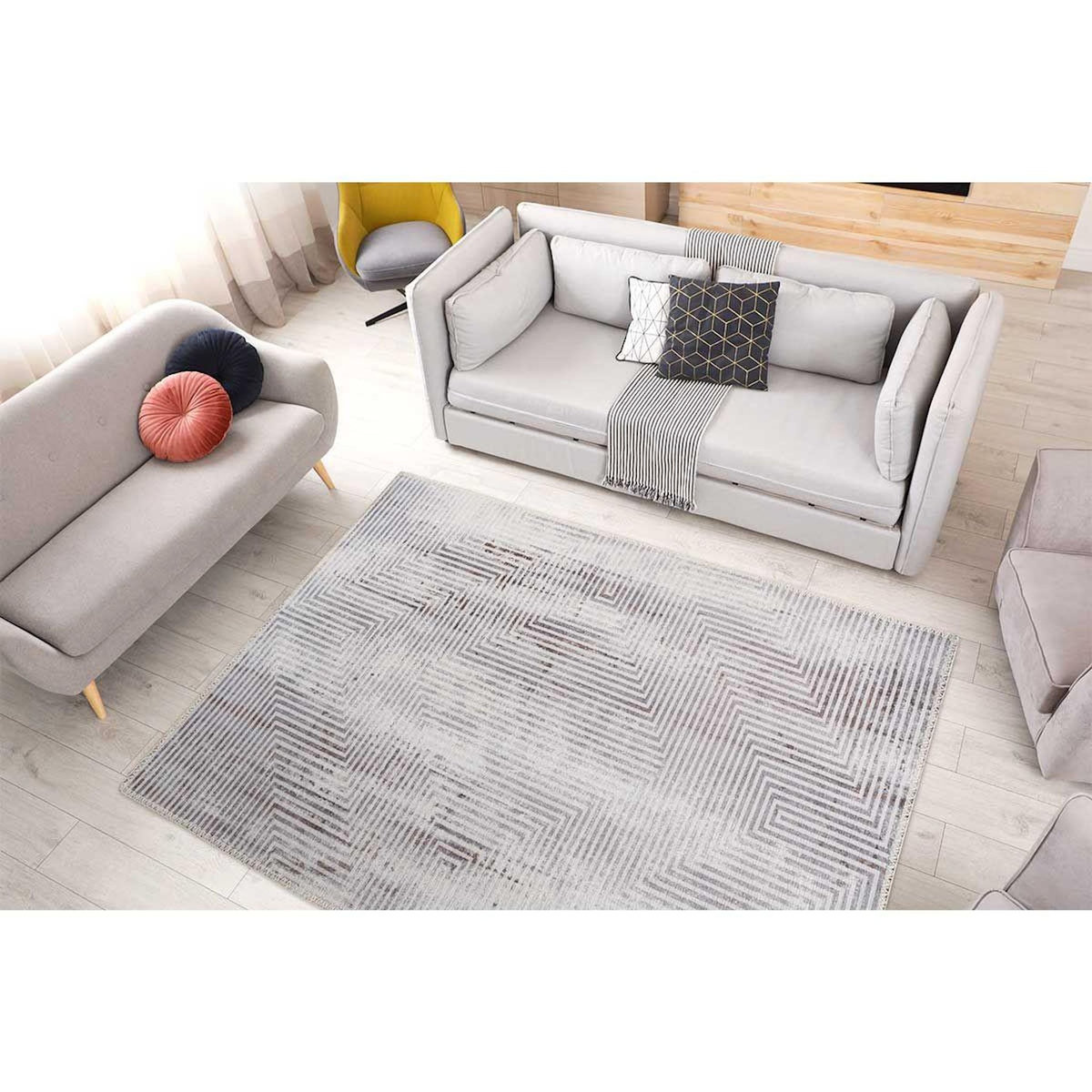 Paris Prix Tapis Tissé Imprimé à Poils Plats  Maya VI  Gris