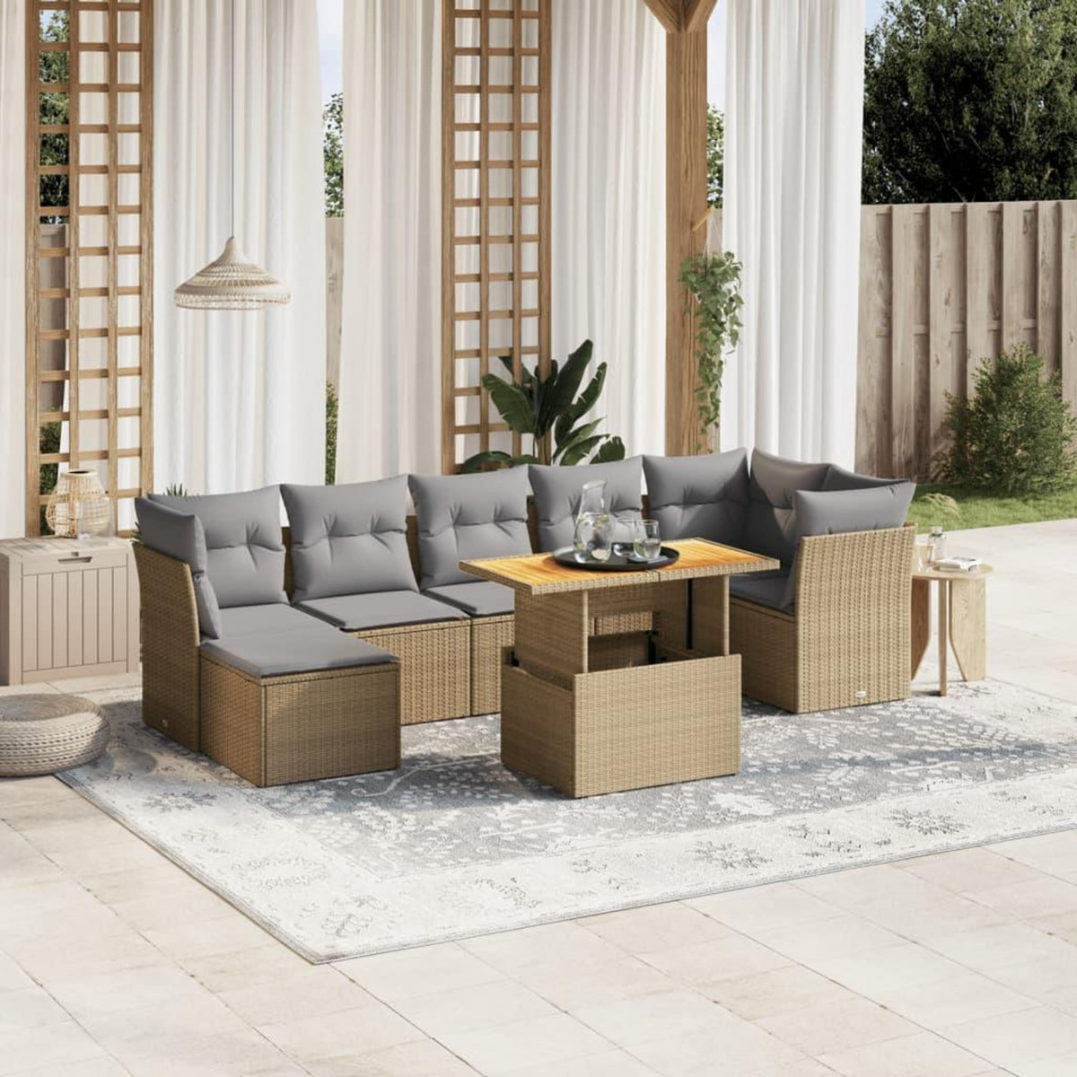 VIDAXL Salon de jardin avec coussins 8 pcs beige resine tressee