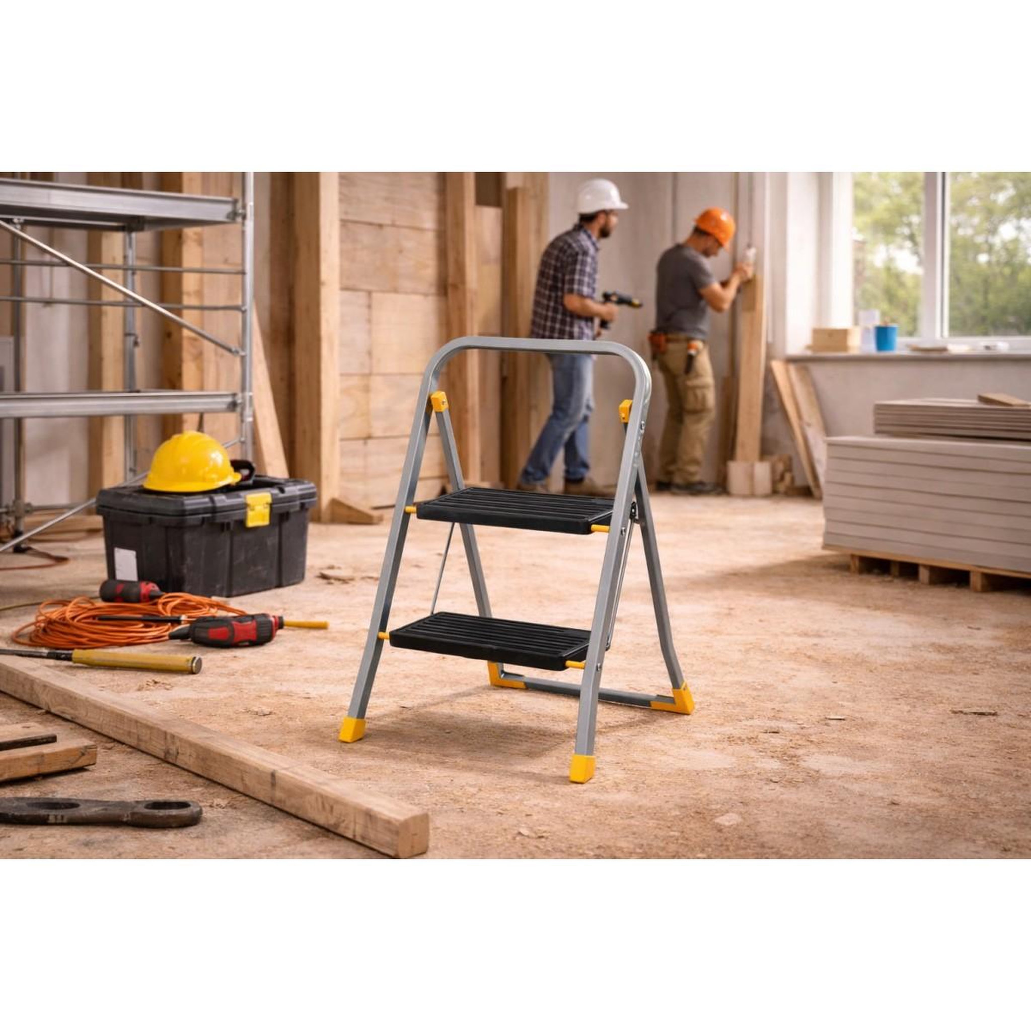 Voir la diapositive 5 : INTEC Escabeau 2 marches pliable charge 150kg marche-pied pliable pieds anti-dérapants bricolage maison chantier intec