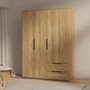 Voir la diapositive 1 : MARKET24 Armoire de chambre - Décor Chene - 3 portes battantes + 2 tiroirs - L144,4 x P59 x H200,1 cm - ORKNEY
