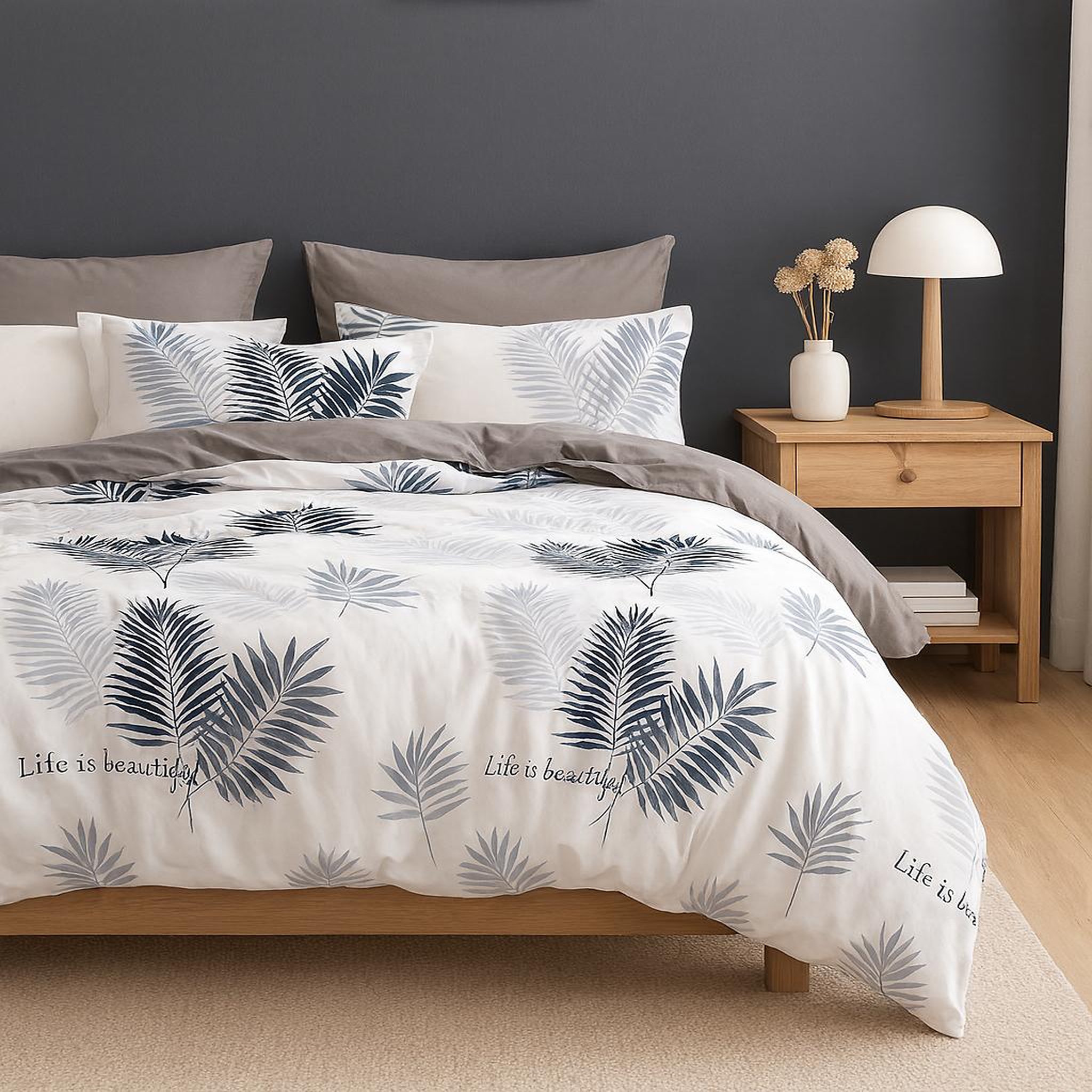 Home collection Parure housse de couette en polycoton Leafine. Coloris disponibles : Blanc