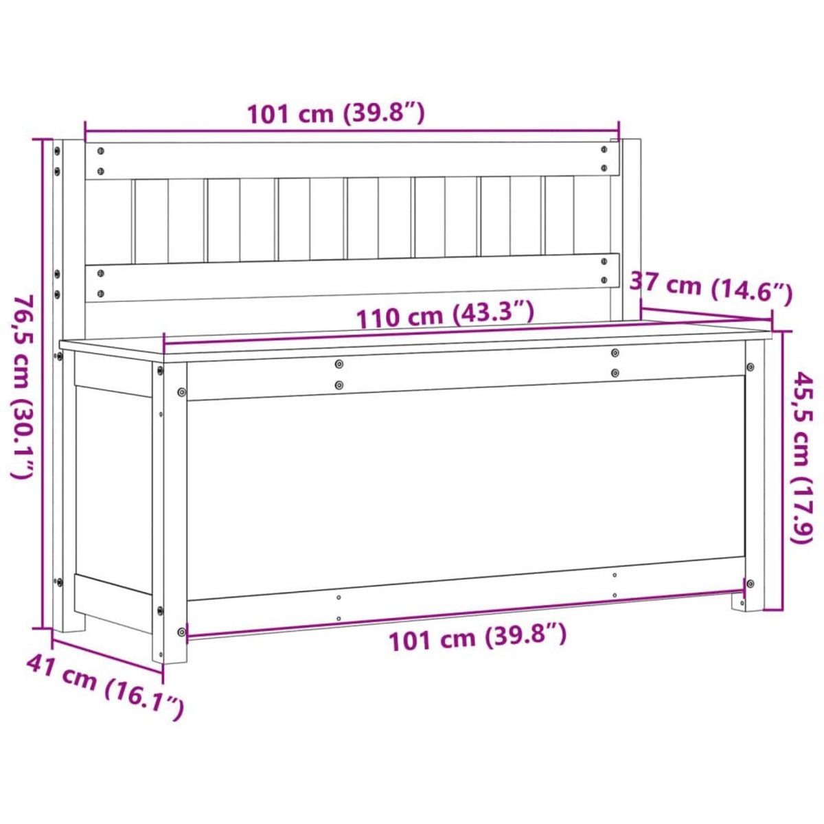 VIDAXL Banc Blanc 110x41x76,5 cm Bois de pin massif