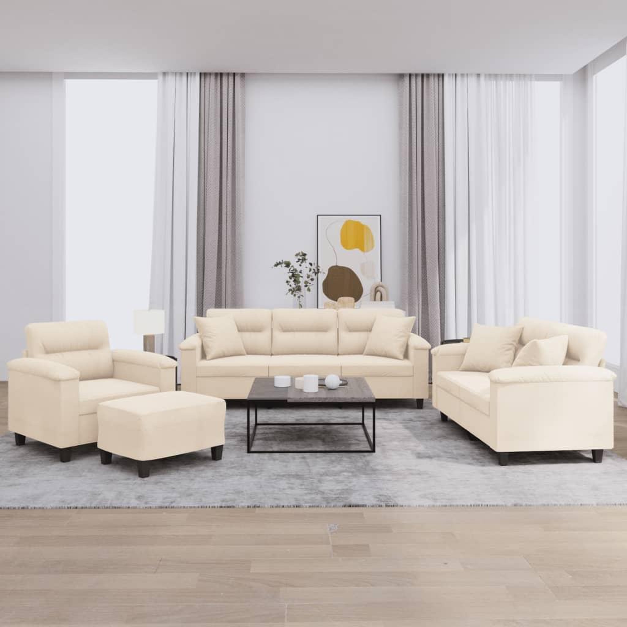 VIDAXL Ensemble de canapes 4 pcs avec coussins Beige Tissu microfibre