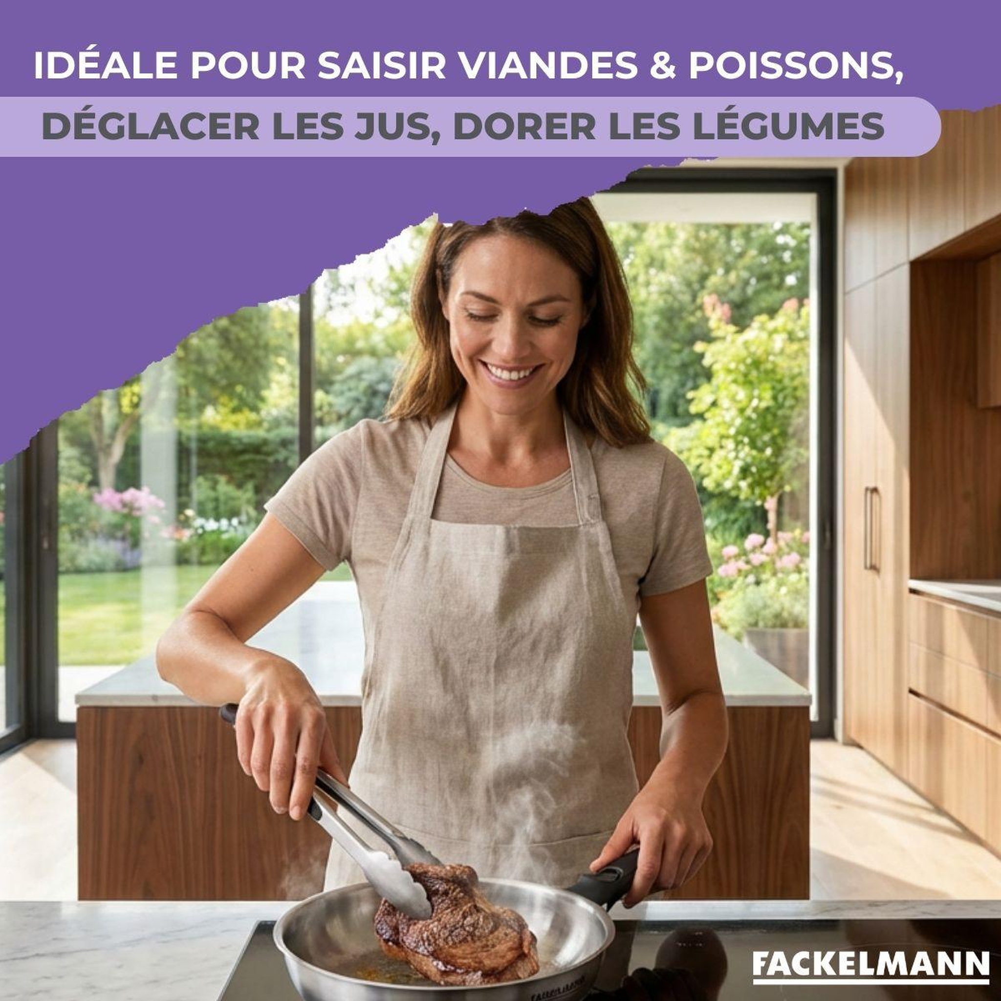 Voir la diapositive 4 : Fackelmann Lot de 1 poêle 24 cm en inox et 1 manche amovible fackelmann inogrip