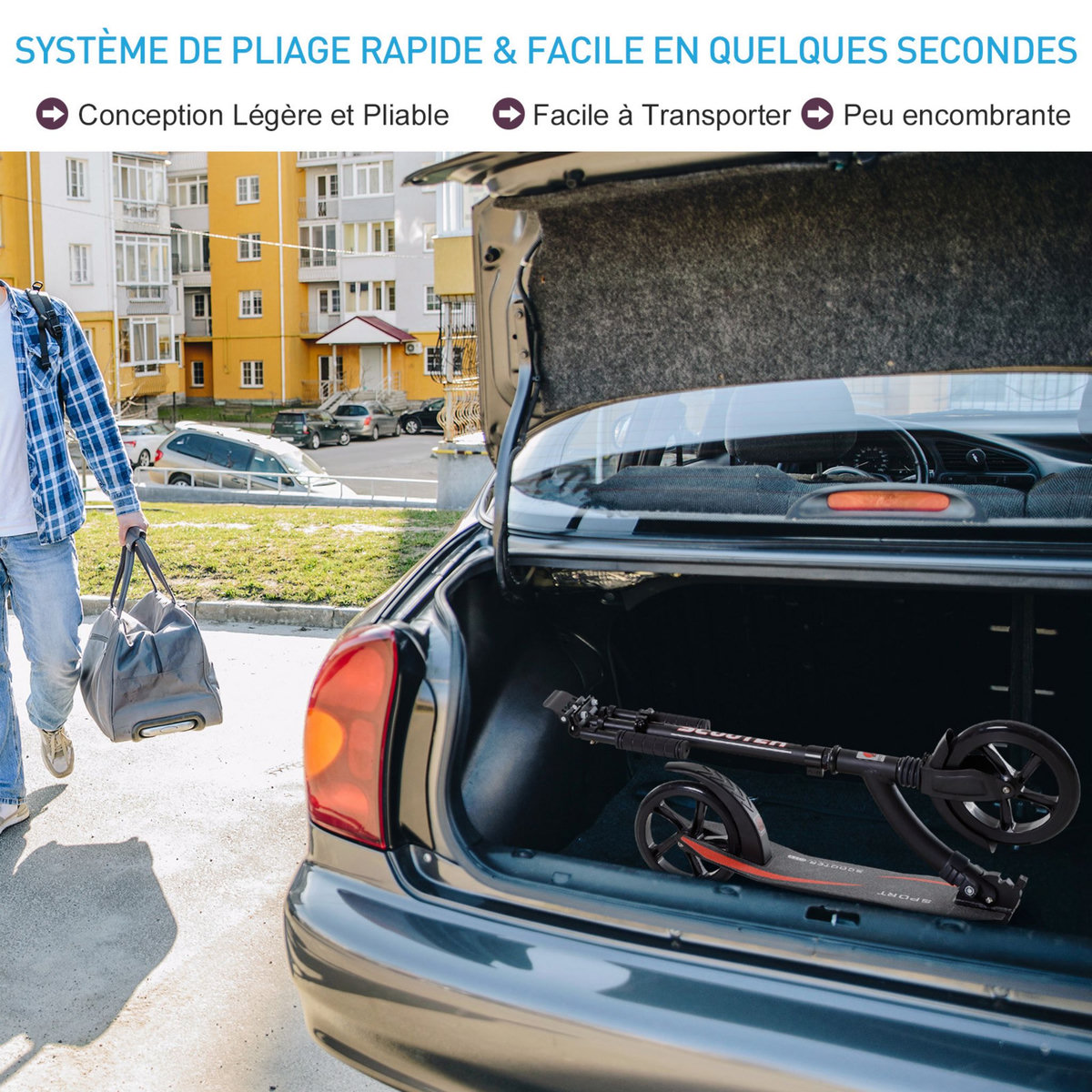 HOMCOM Trottinette pliable pour adulte enfant à partir 14 ans 92,5 x 37,5 x 87-101,5 cm hauteur guidon réglable alu noir