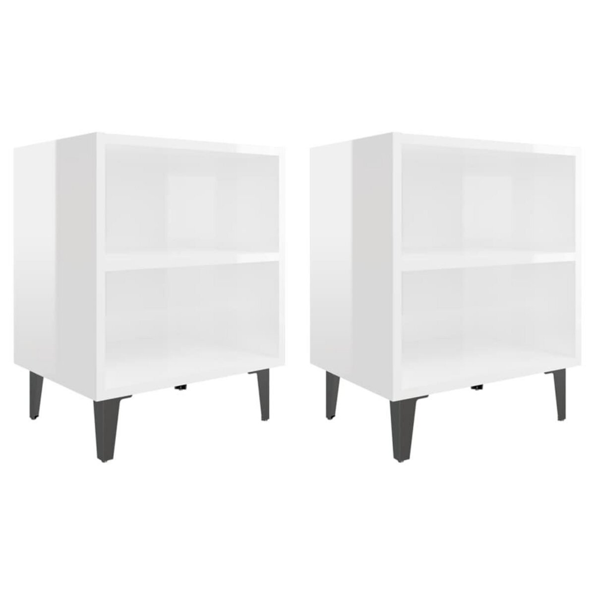 VIDAXL Tables de chevet pieds en metal 2 pcs blanc brillant 40x30x50cm