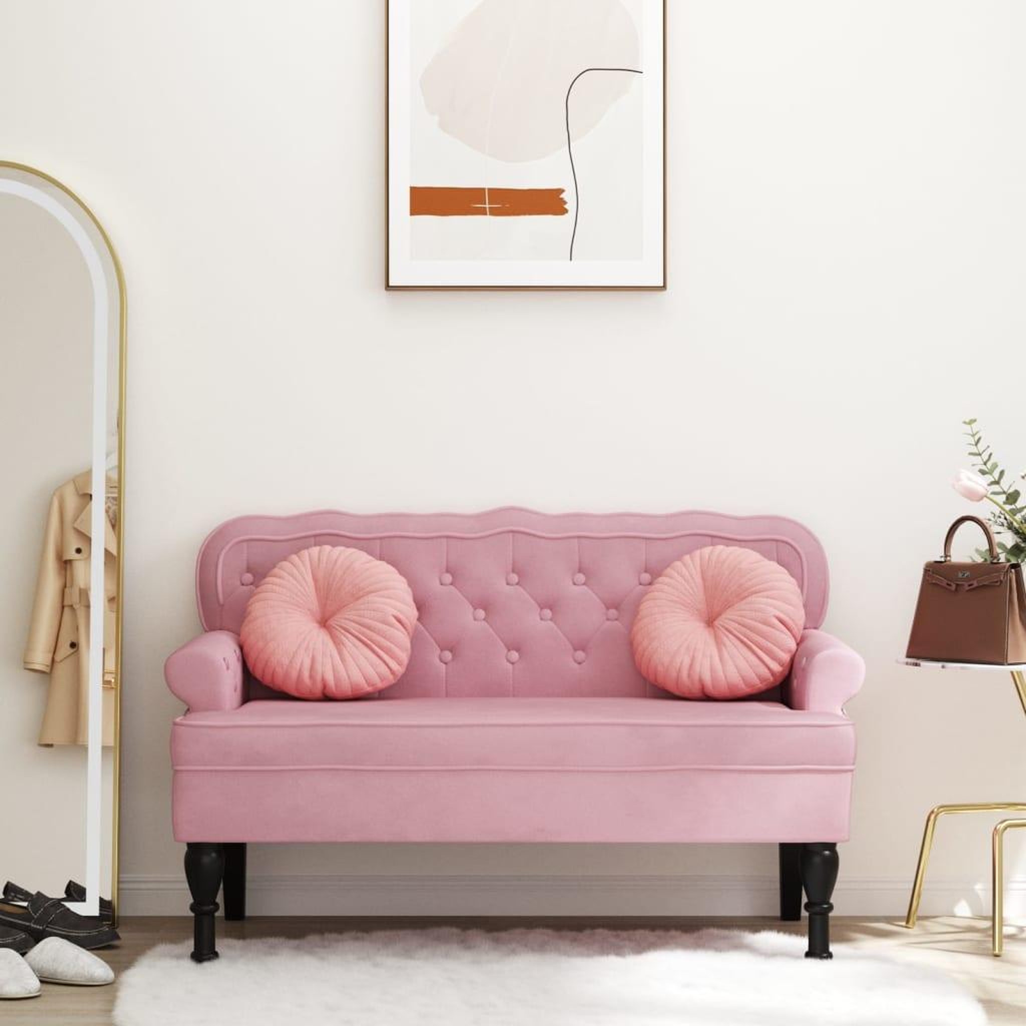 VIDAXL Banc avec dossier rose 119,5x64,5x75 cm velours