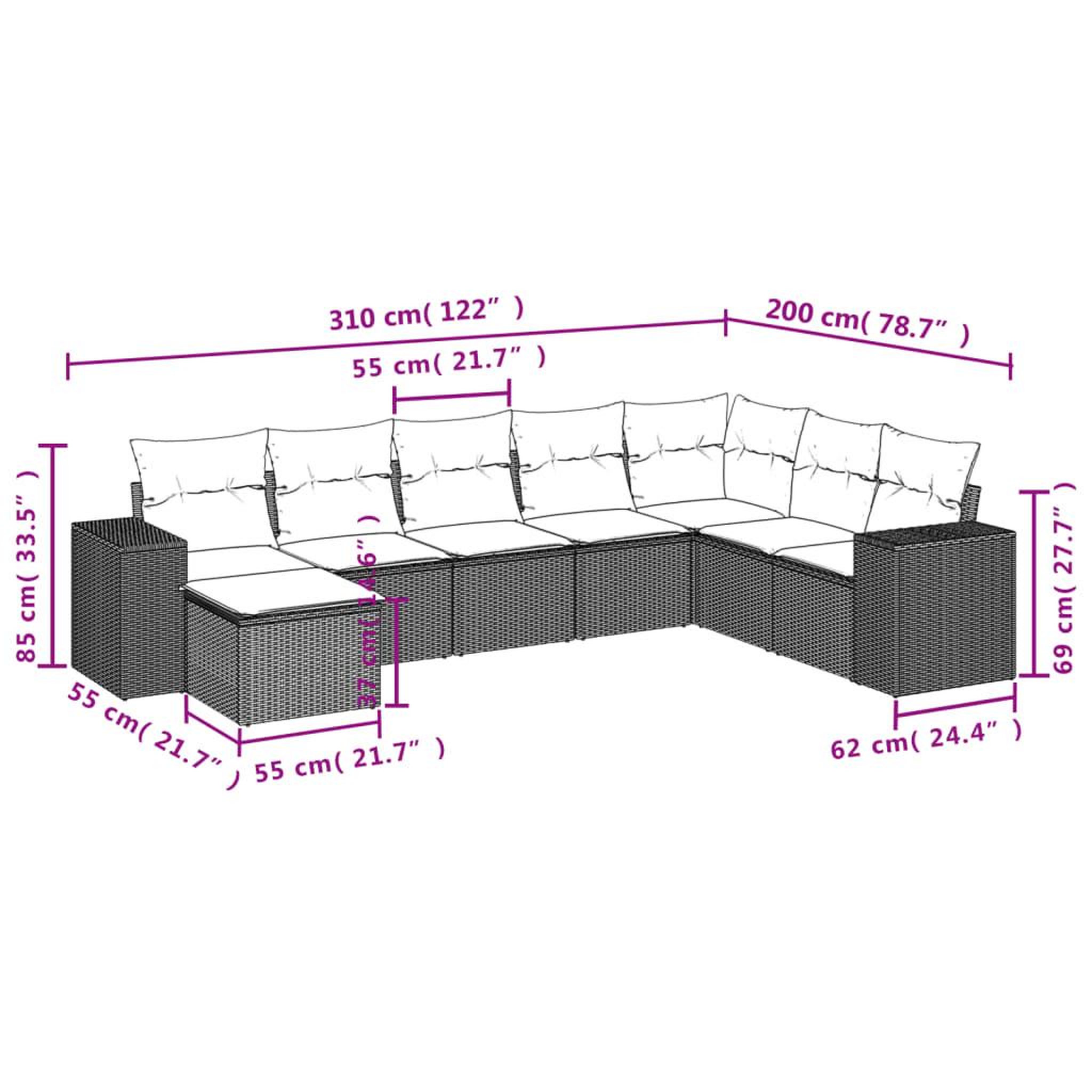 Voir la diapositive 4 : VIDAXL Salon de jardin avec coussins 8 pcs beige resine tressee