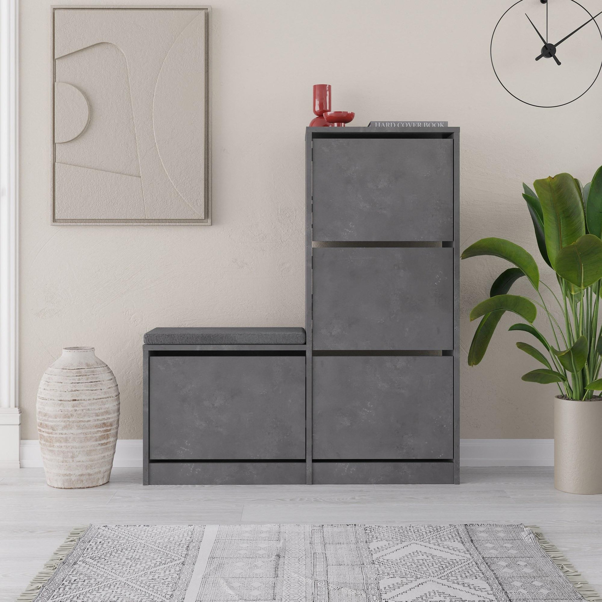 Voir la diapositive 4 : Habitat et Jardin Meuble à chaussures avec assise en bois  dude  - 105 x 26 x 118 cm - gris