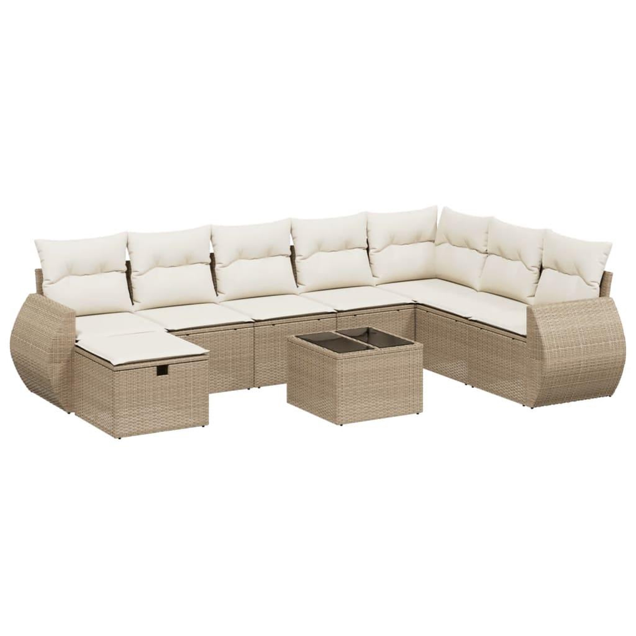 Voir la diapositive 2 : VIDAXL Salon de jardin avec coussins 9 pcs beige resine tressee