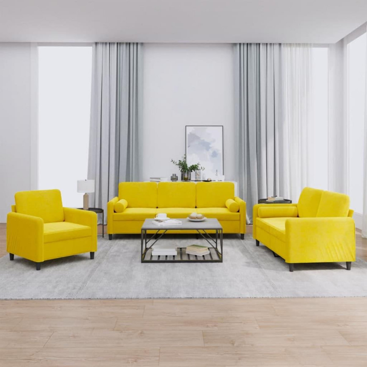 VIDAXL Ensemble de canapes 3 pcs avec coussins jaune velours